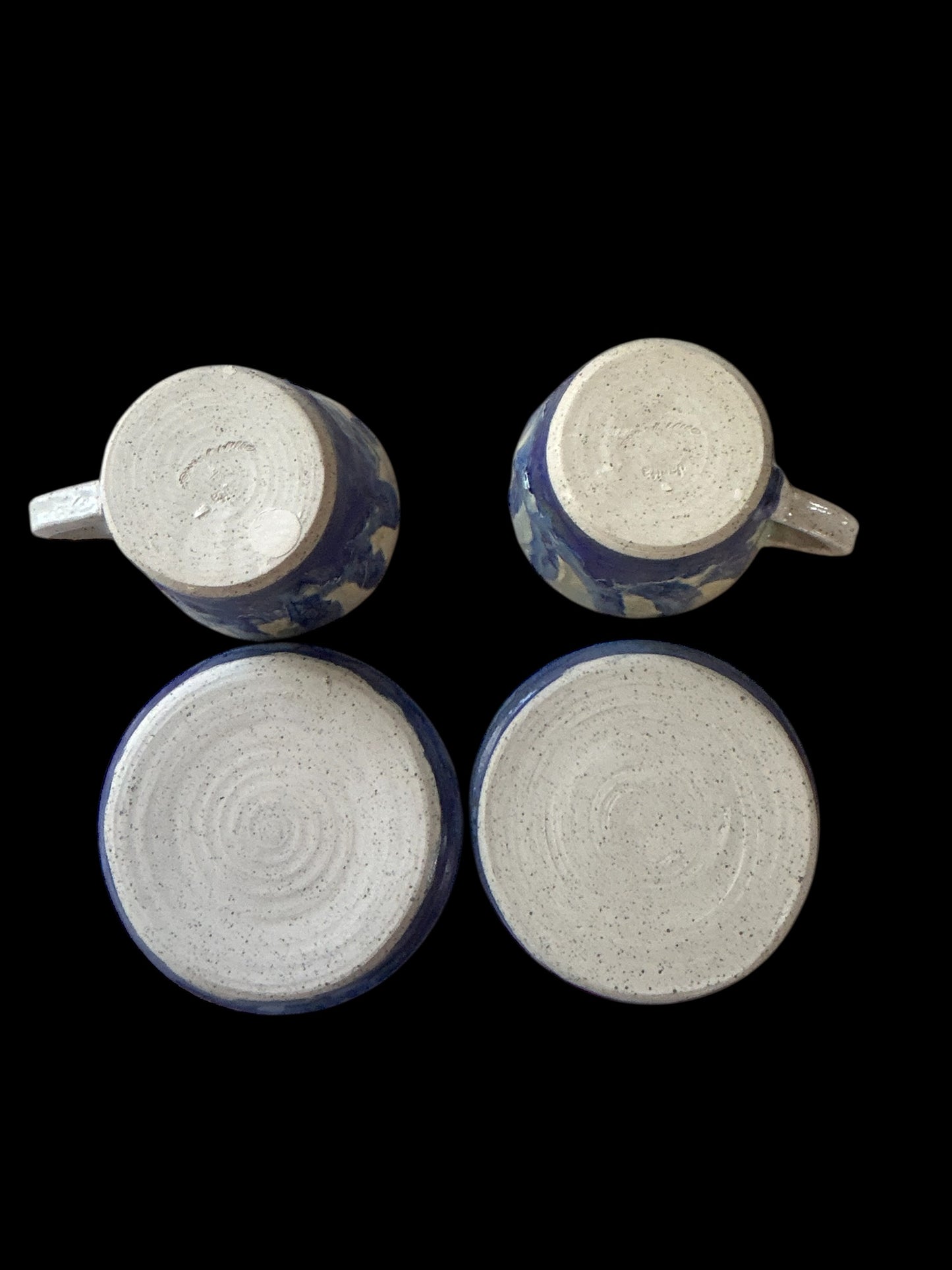 Wheel-Thrown Icing Tea Cups and Saucers #86 in Aspen Blue and Snowy White