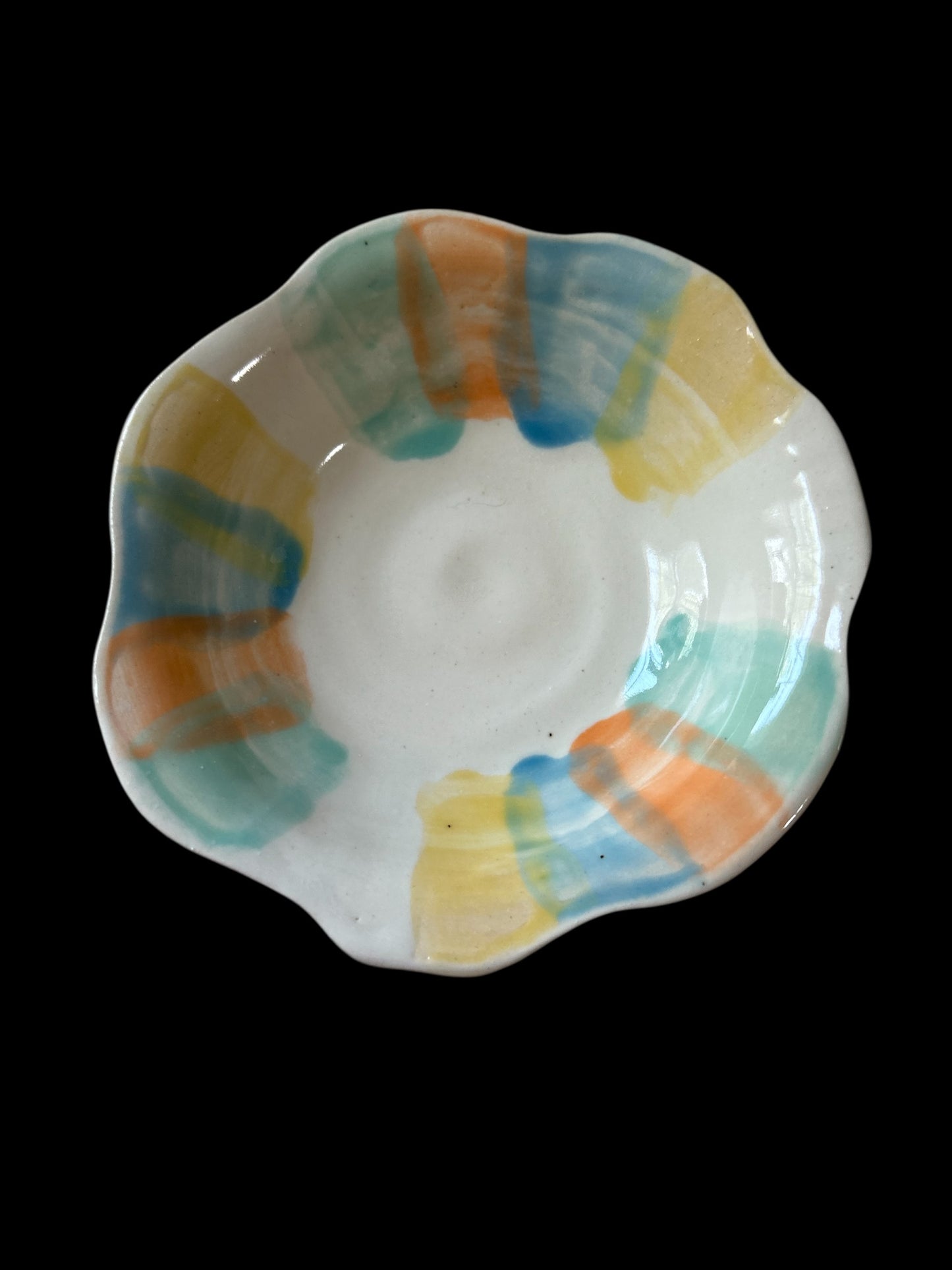 Complete Dinnerware Set for One #9 with Carved and Multicolor Rim