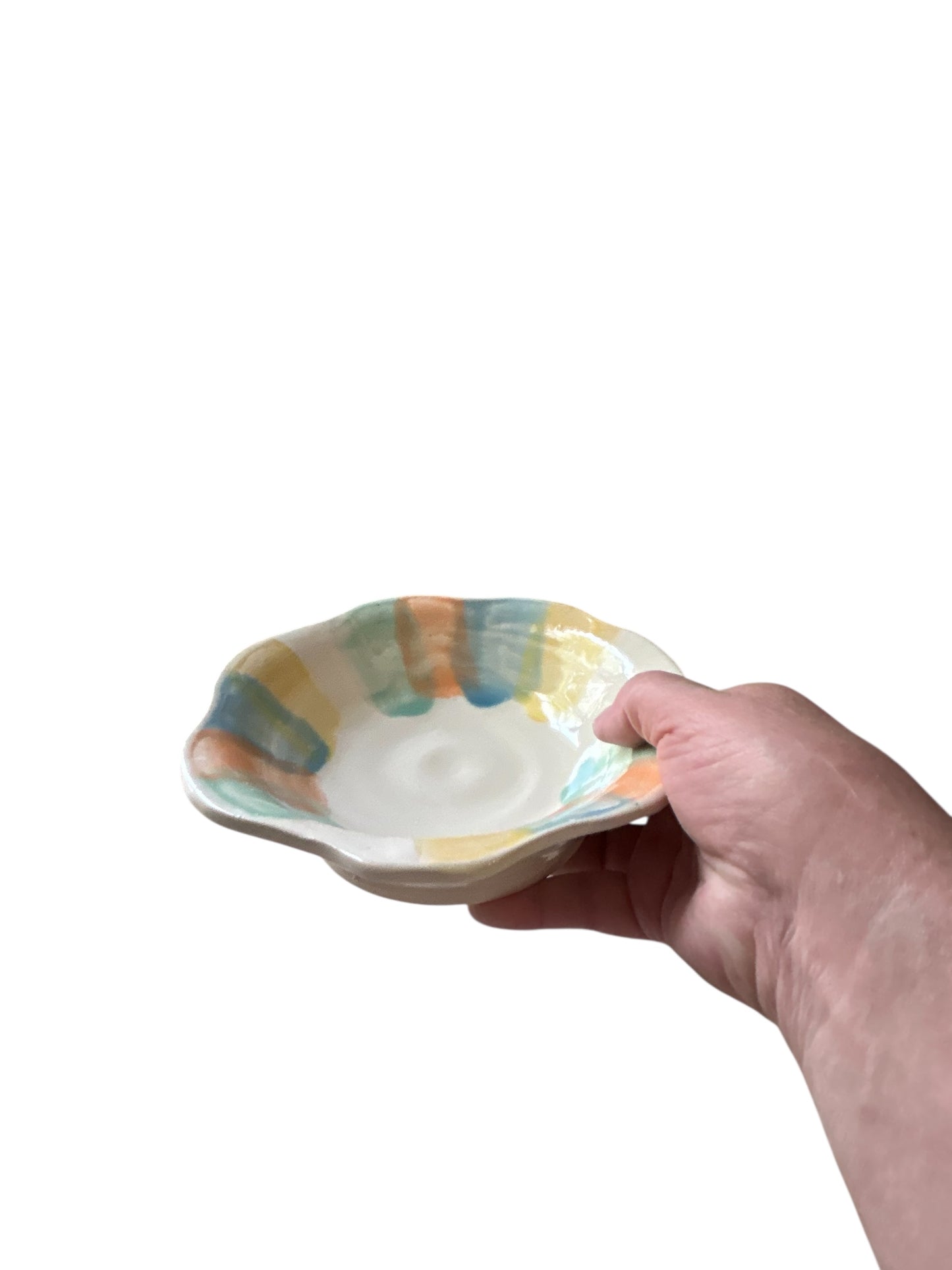 Complete Dinnerware Set for One #9 with Carved and Multicolor Rim