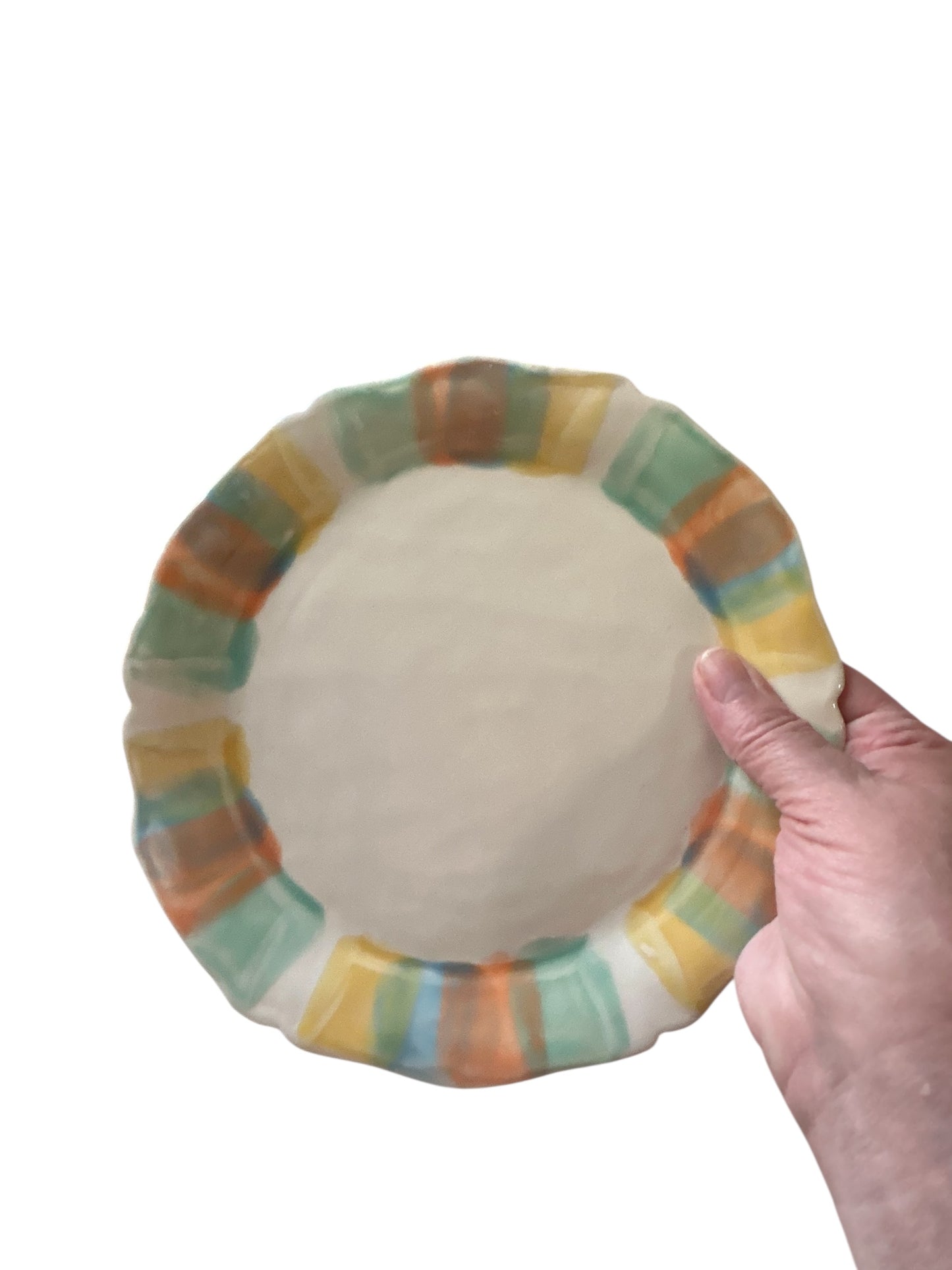 Complete Dinnerware Set for One #9 with Carved and Multicolor Rim