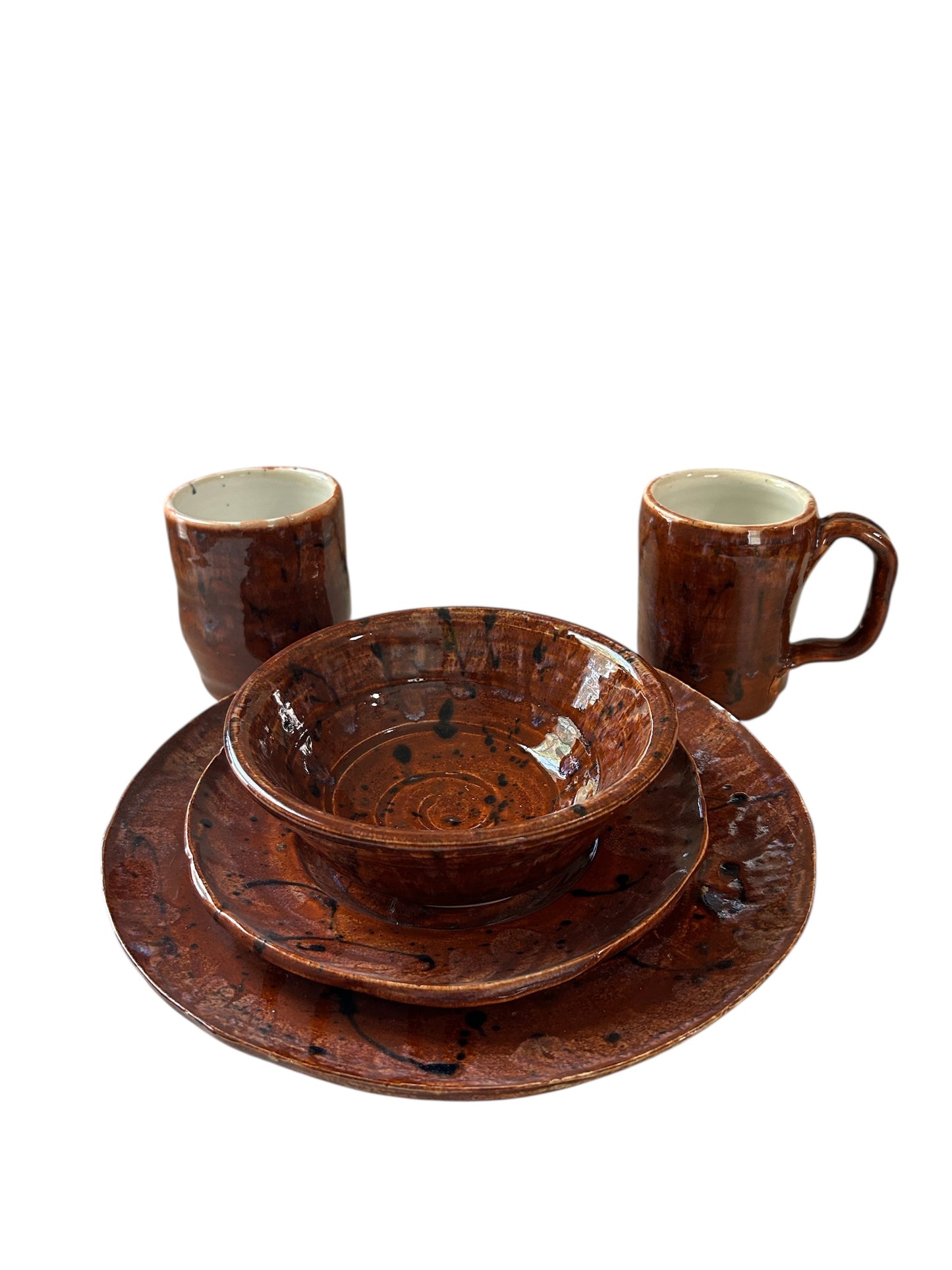 Complete Southwestern Dinnerware Set for One #5 in Sienna Brown and Black