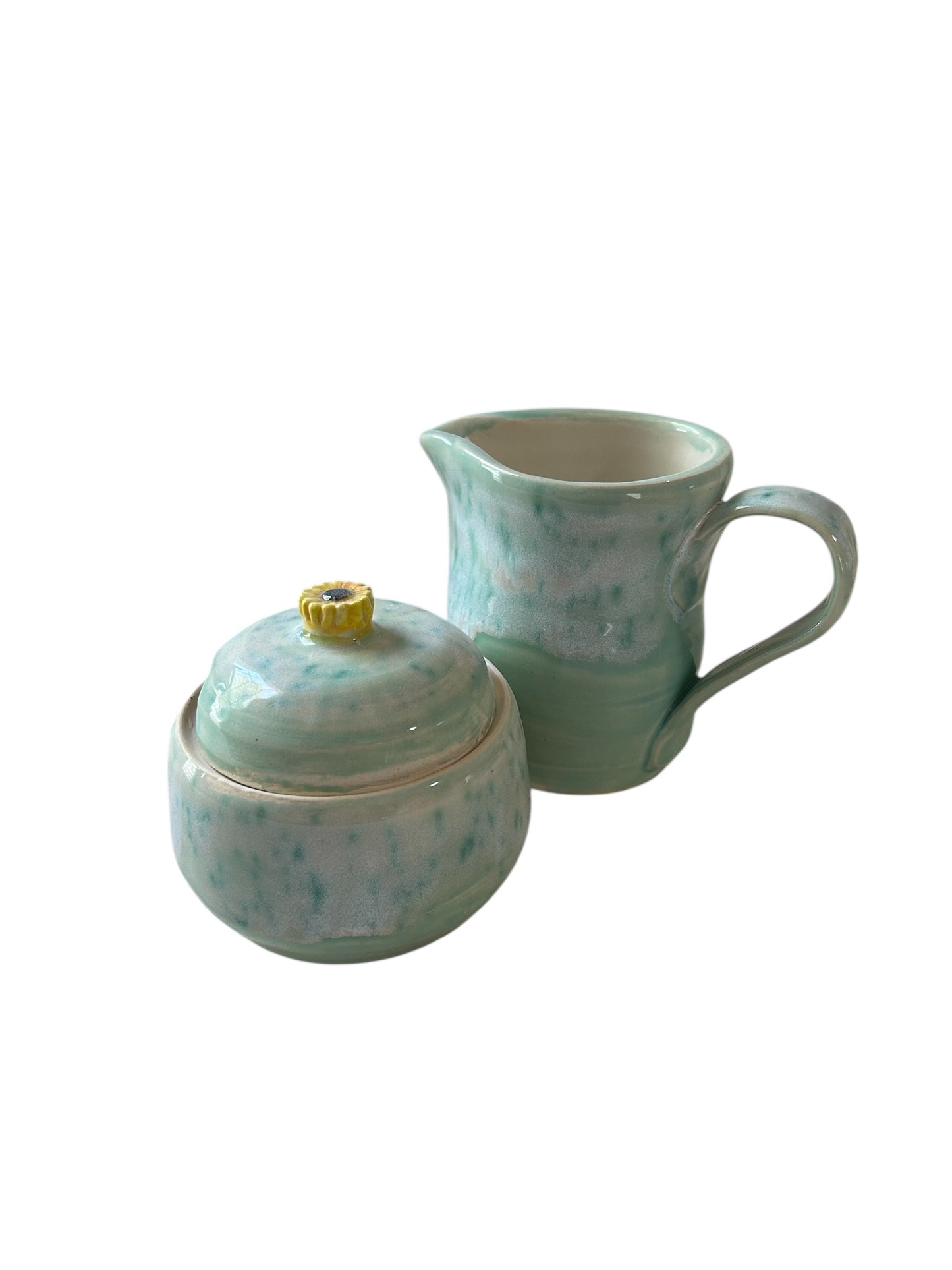 Creamer and Lidded Sugar Bowl Set #11 in Mint Green