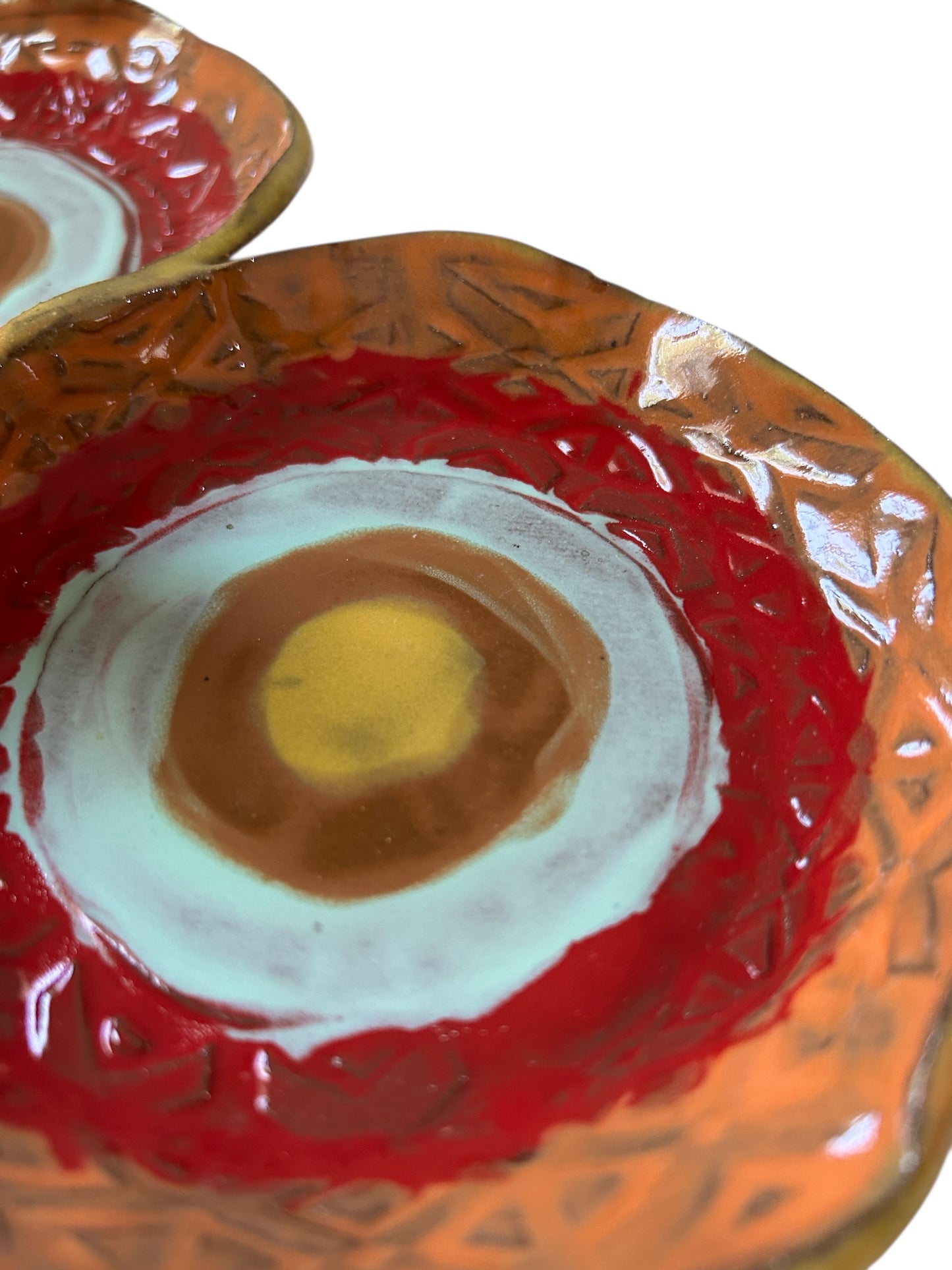 Handbuilt 3-Section Textured Condiment Tray #34 with Festive Southwestern Designs and Bold Colors