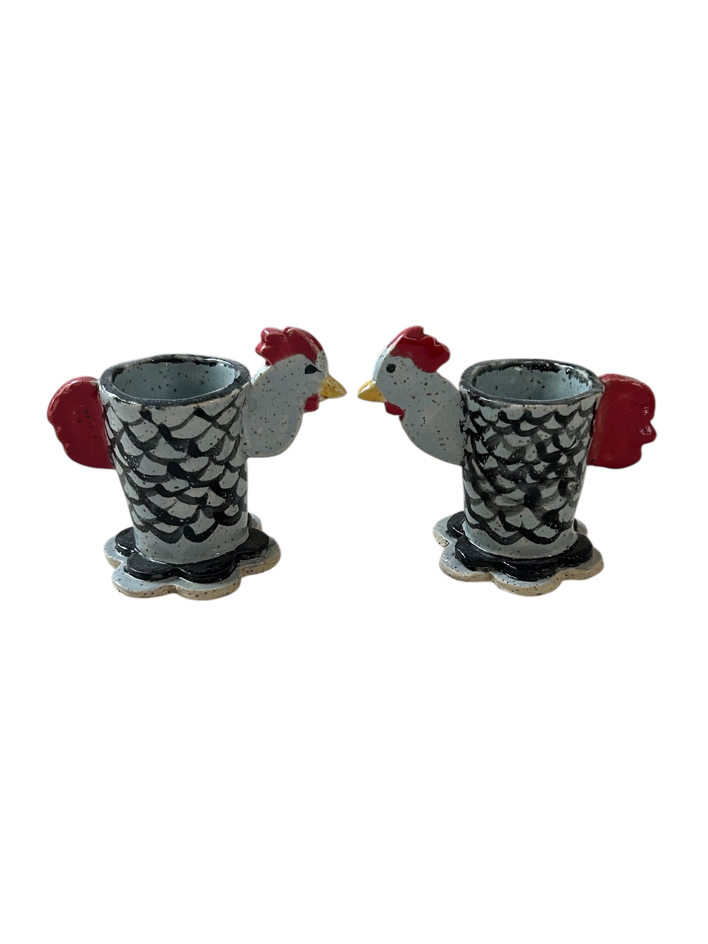 Handbuilt Egg Cups #47 in Your Choice of Chicken or Flower Design