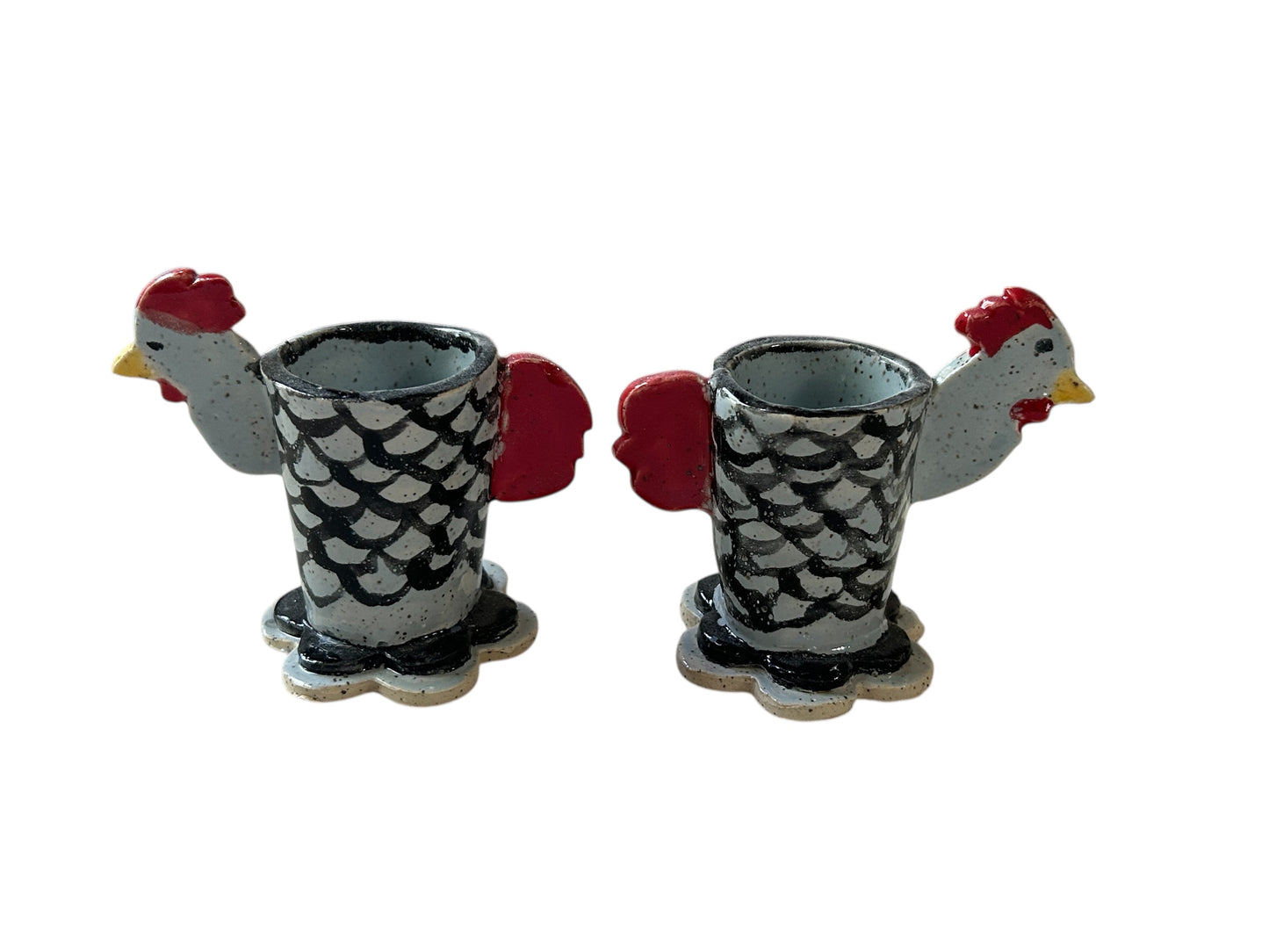 Handbuilt Egg Cups #47 in Your Choice of Chicken or Flower Design