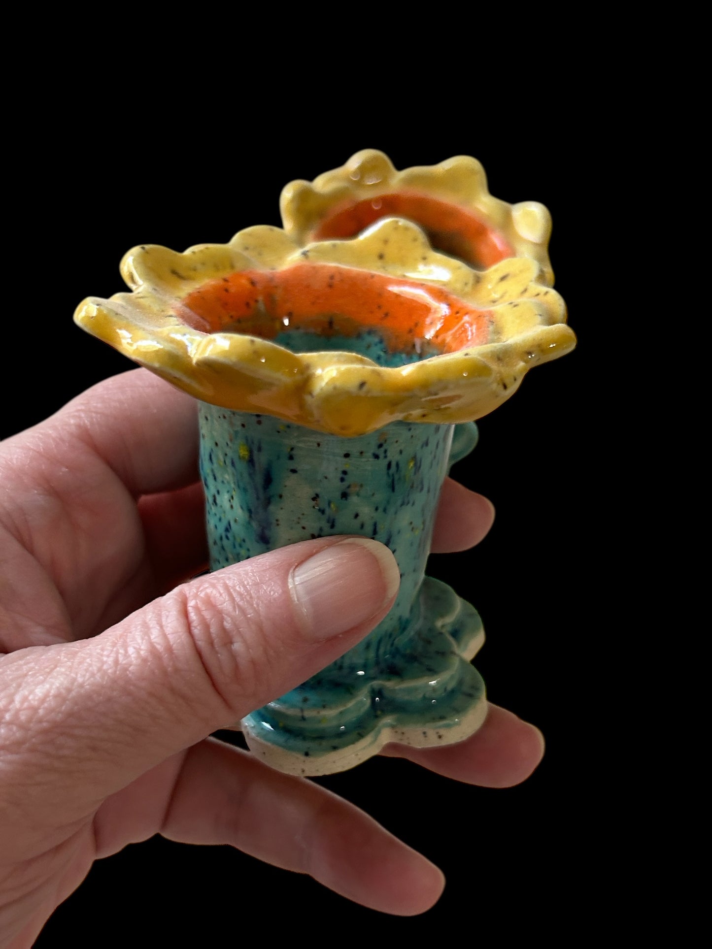 Handbuilt Egg Cups #47 in Your Choice of Chicken or Flower Design