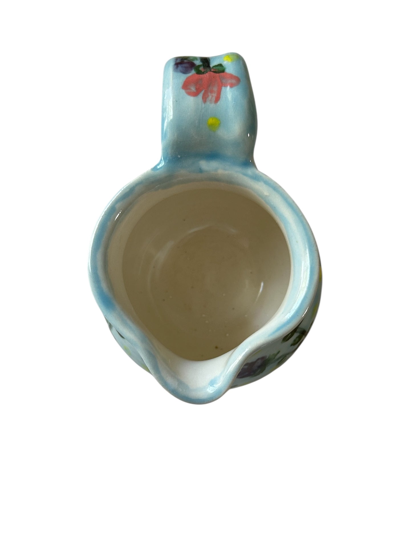 Handpainted Wheel-Thrown Creamer #38 with Stylized Flower Designs in Robin's Egg Blue