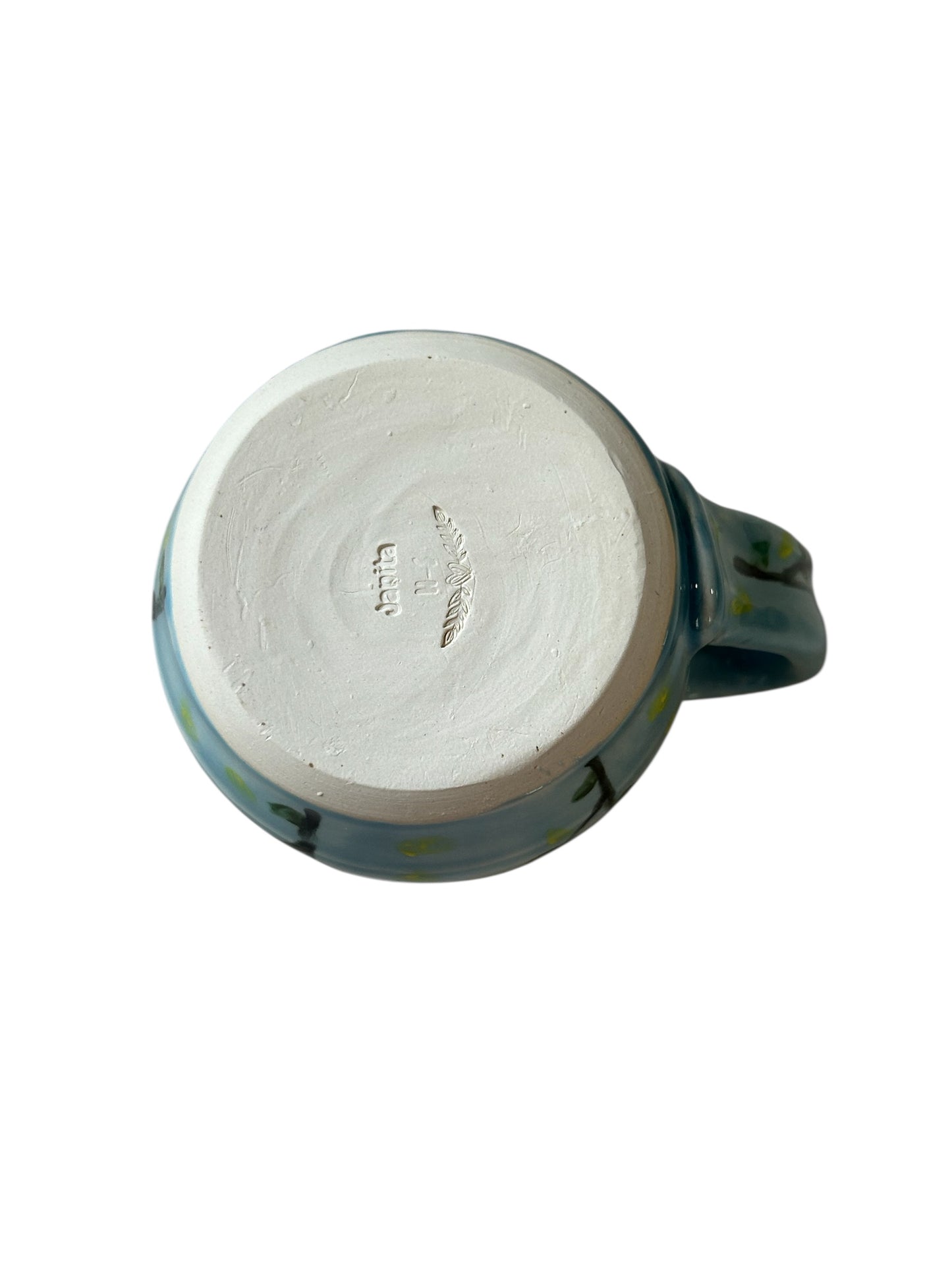 Handpainted Wheel-Thrown Creamer #38 with Stylized Flower Designs in Robin's Egg Blue