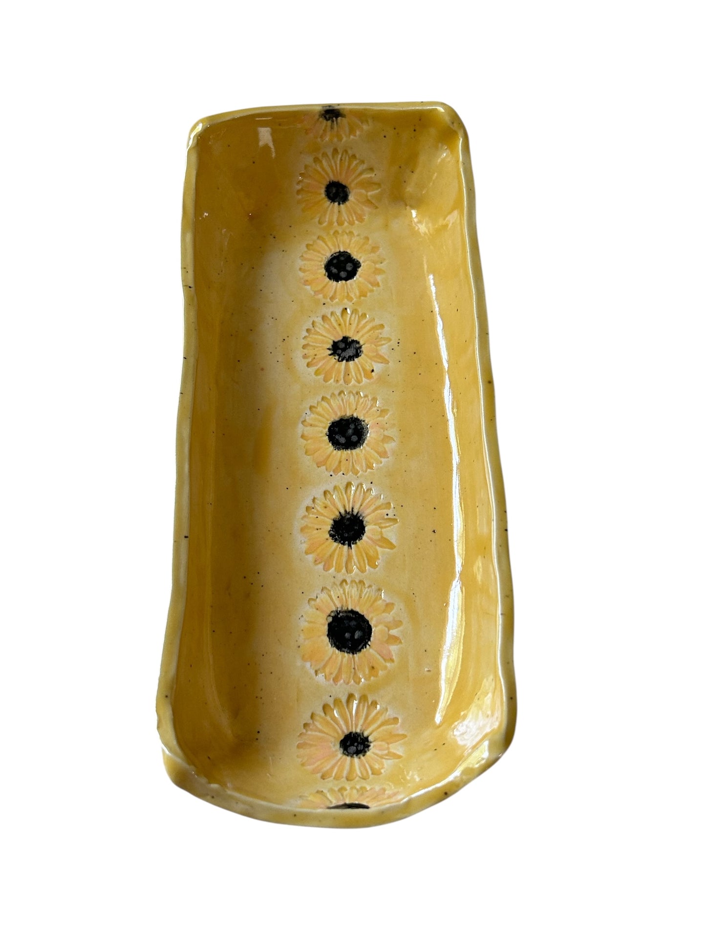 Textured Cracker Tray # 62 with Sunflower Designs on Speckled Stoneware Clay