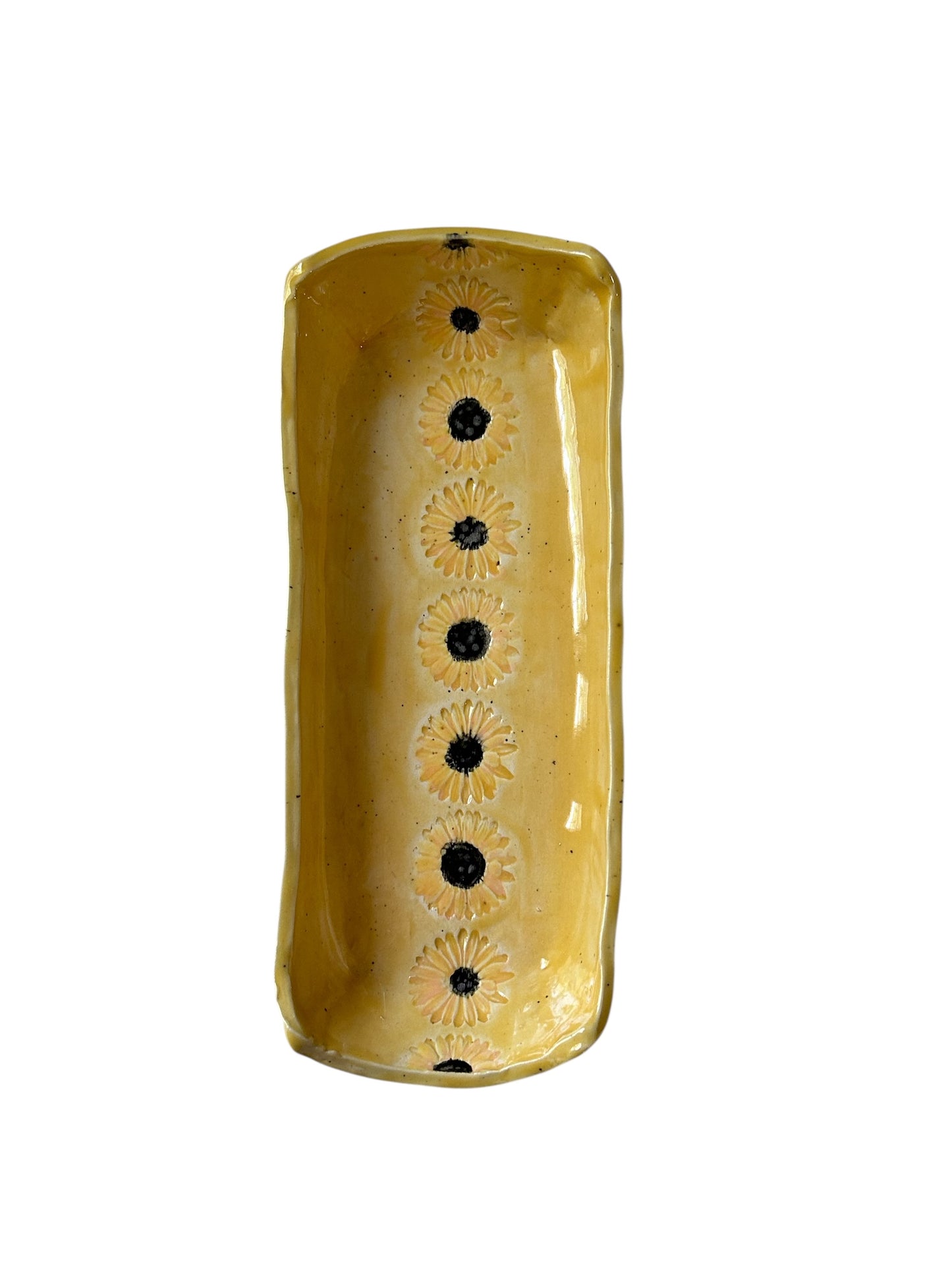Textured Cracker Tray # 62 with Sunflower Designs on Speckled Stoneware Clay