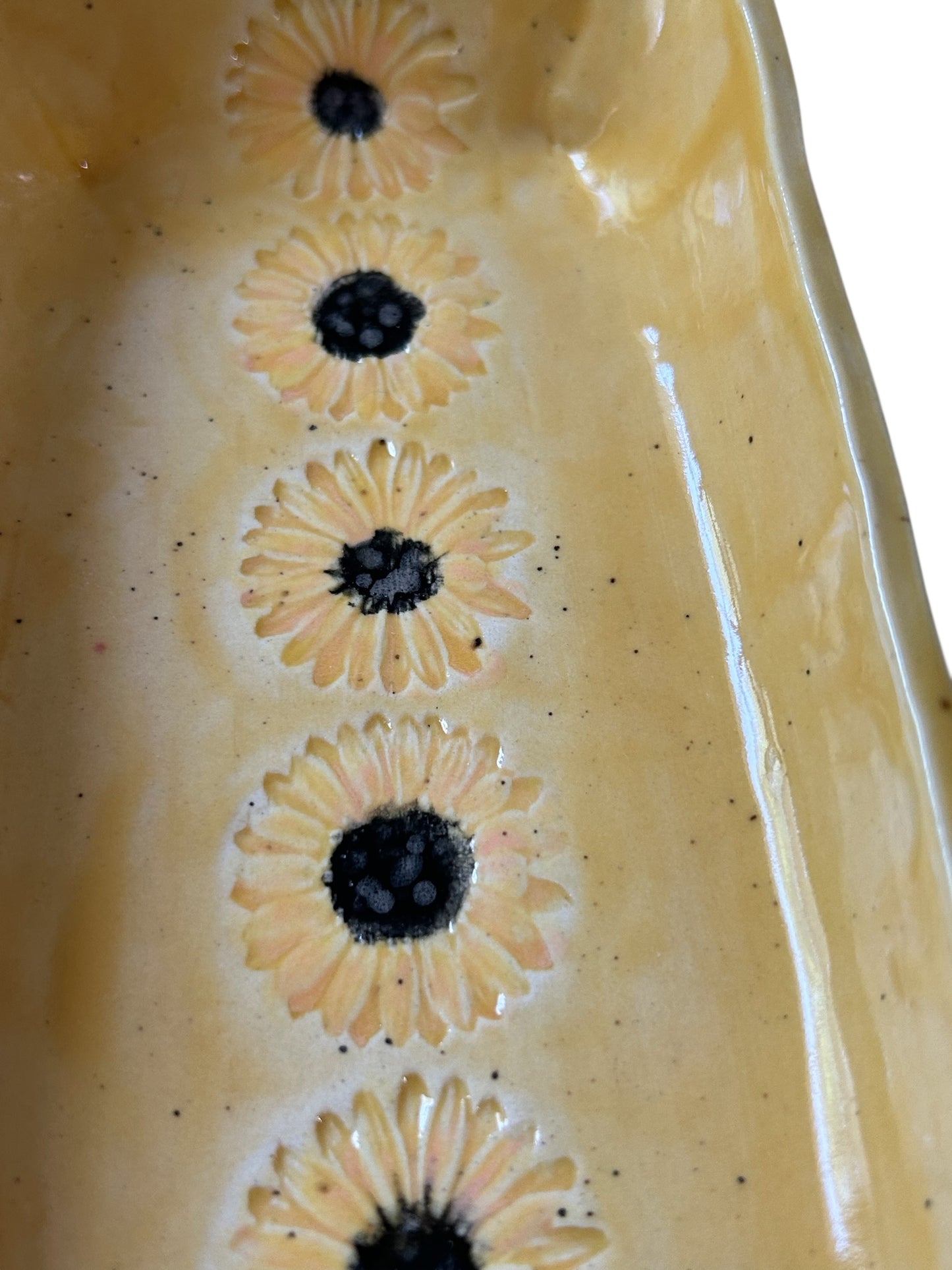 Textured Cracker Tray # 62 with Sunflower Designs on Speckled Stoneware Clay