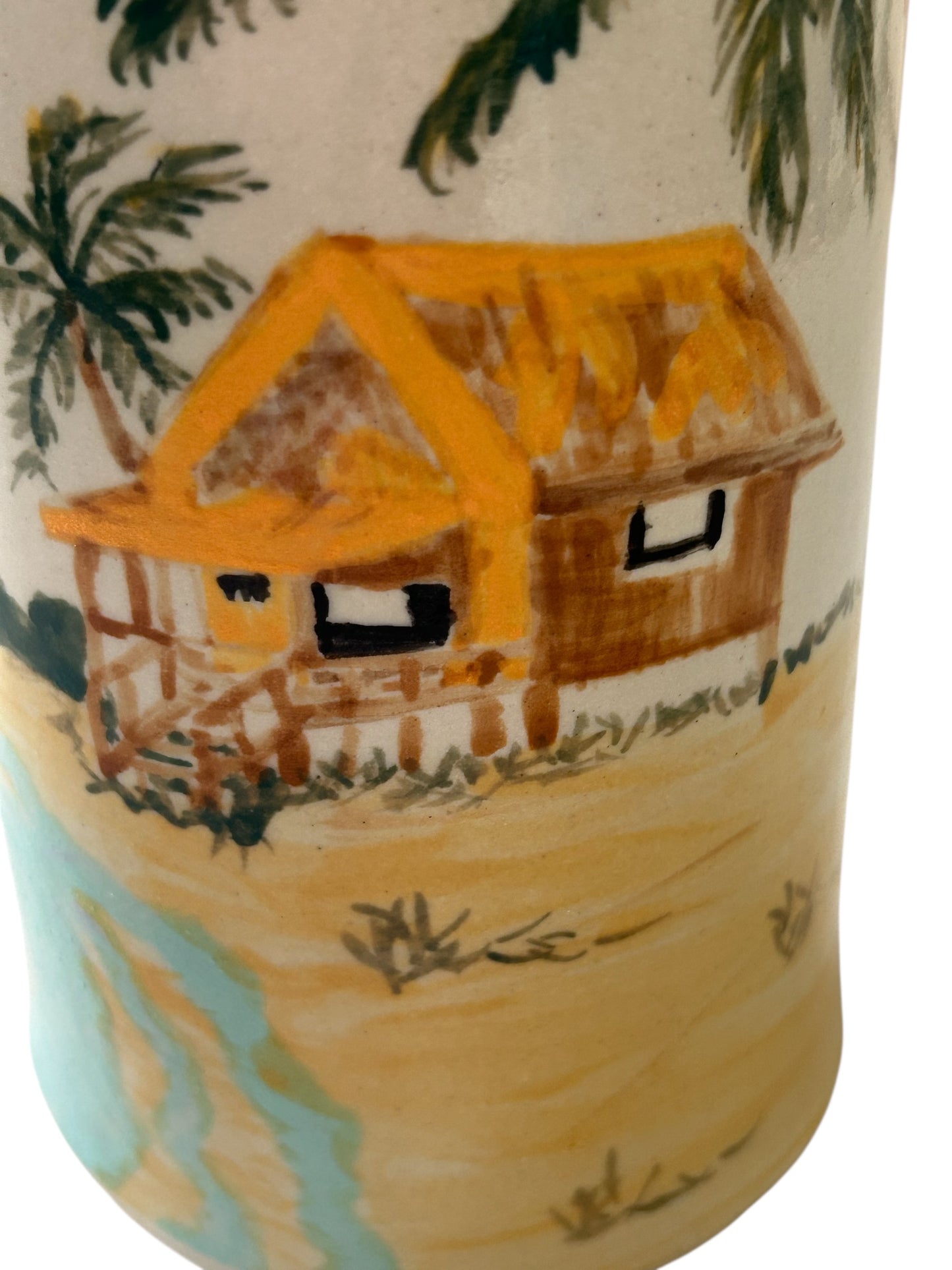 Handbuilt Canister #36 with Painted Beach Scene and Lobster Lid