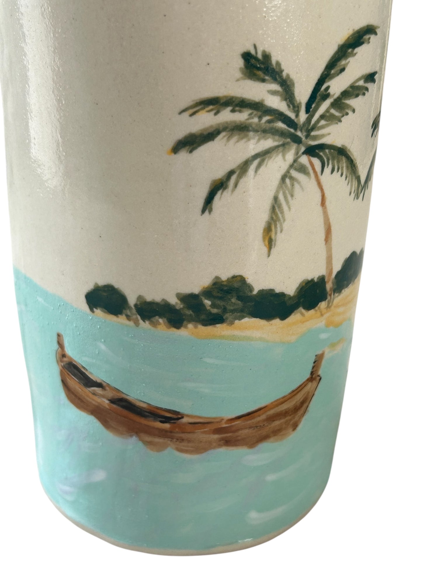 Handbuilt Canister #36 with Painted Beach Scene and Lobster Lid