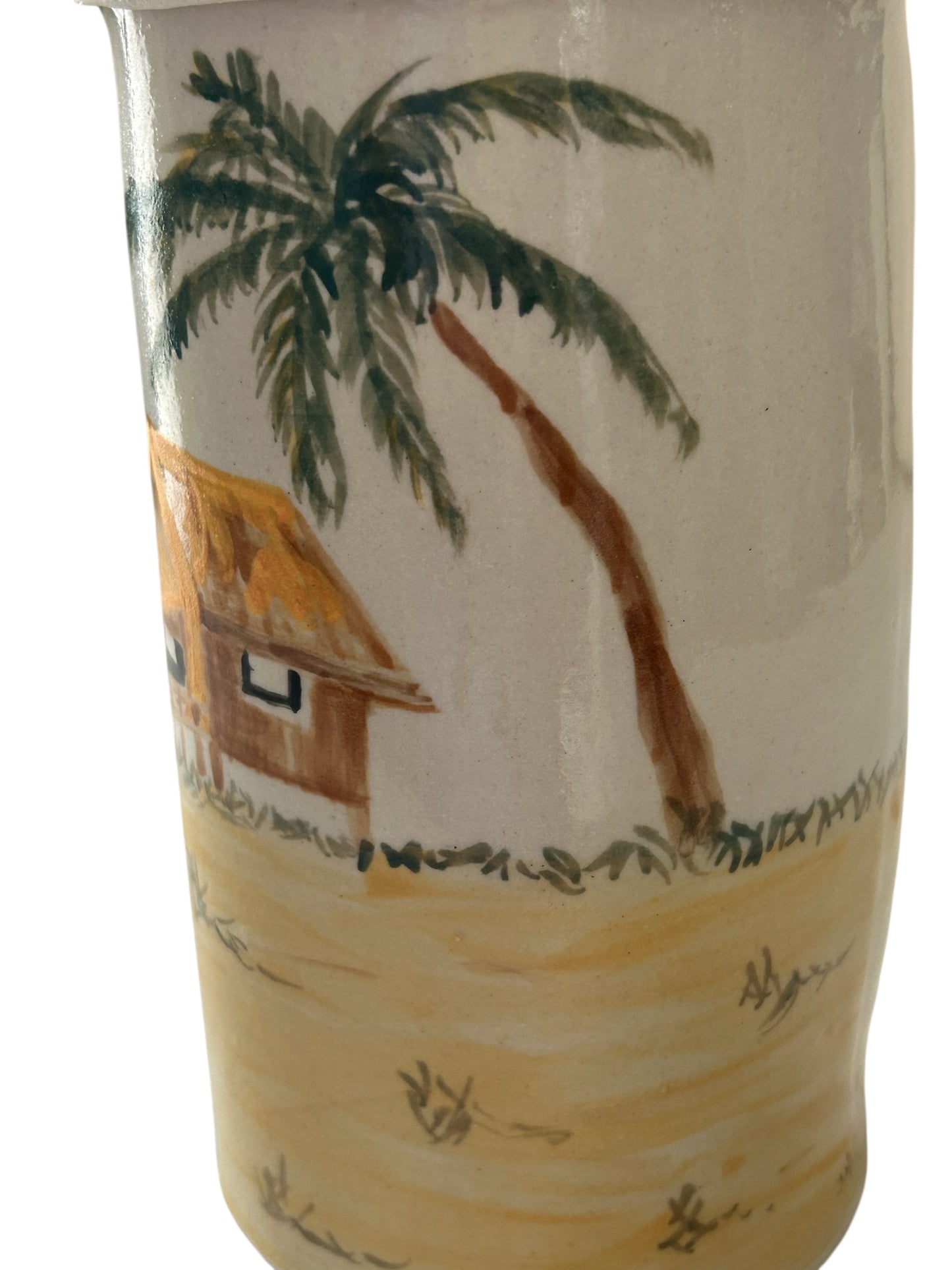 Handbuilt Canister #36 with Painted Beach Scene and Lobster Lid