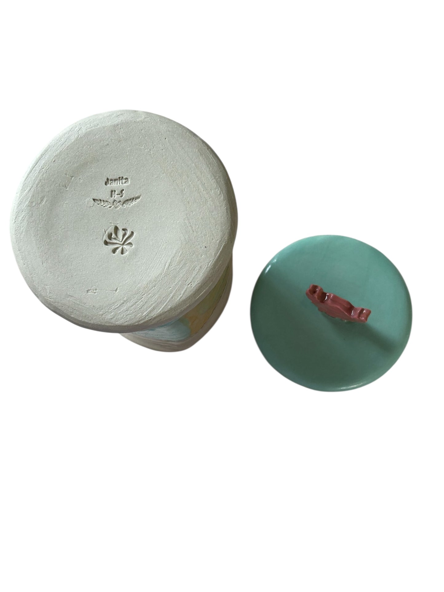 Handbuilt Canister #36 with Painted Beach Scene and Lobster Lid
