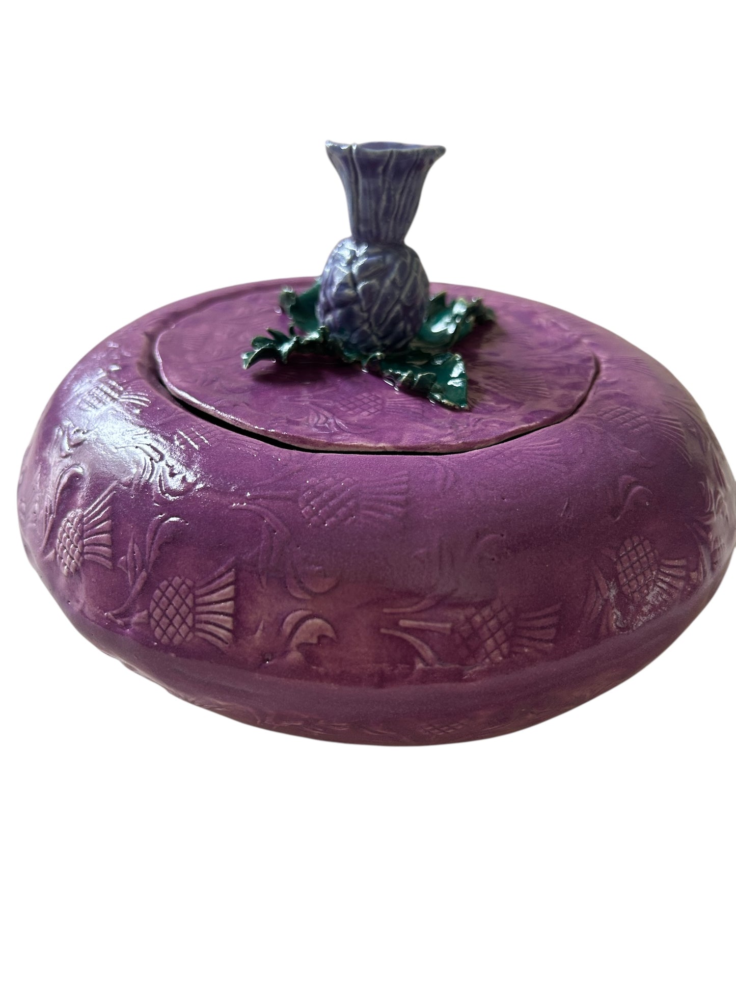 Textured Puffy Jar #1 and Lid with Sculpted Scottish Thistle Topper