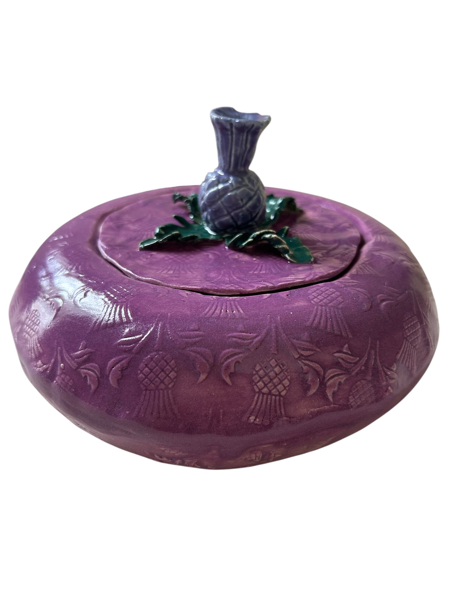 Textured Puffy Jar #1 and Lid with Sculpted Scottish Thistle Topper