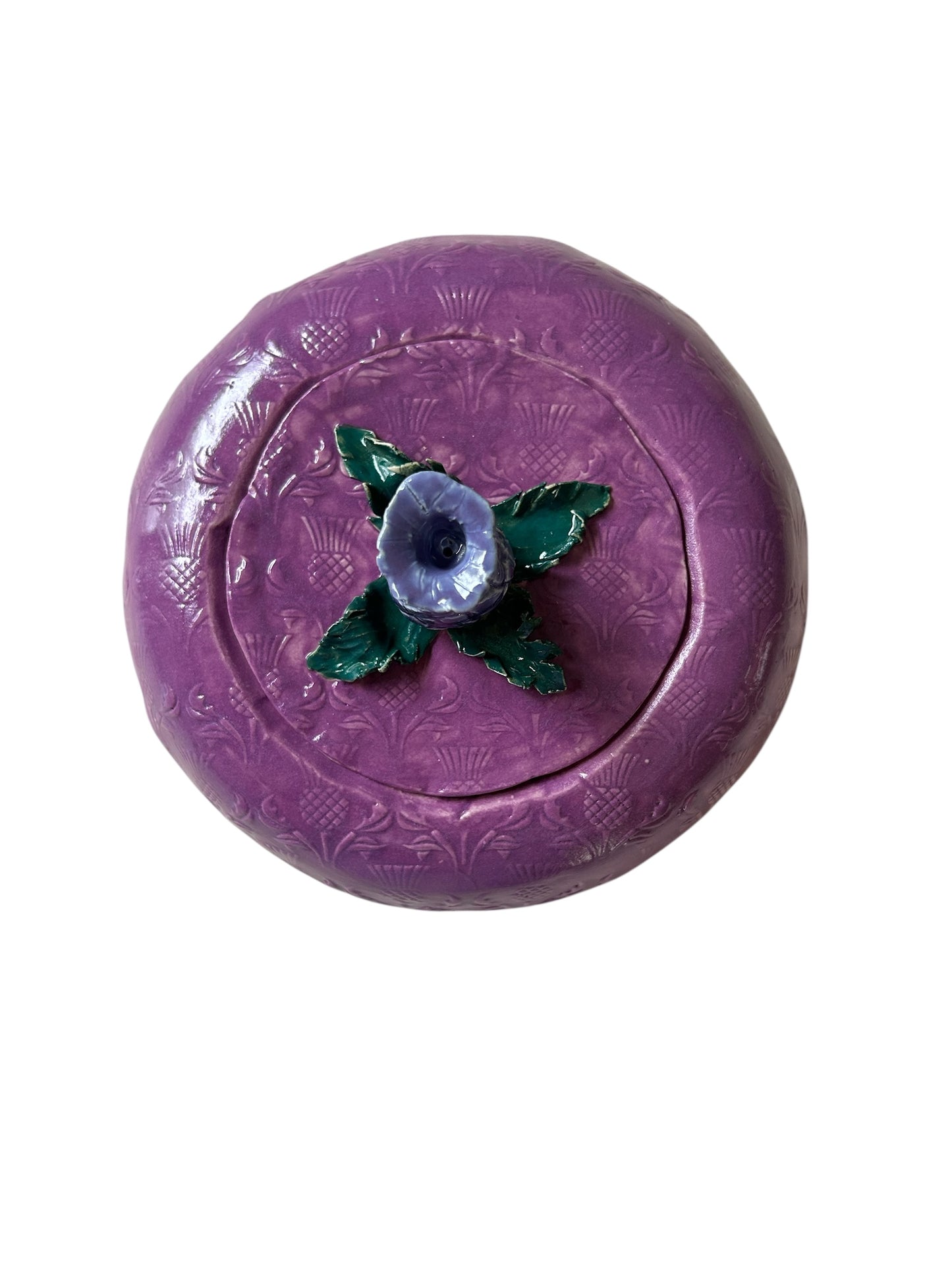 Textured Puffy Jar #1 and Lid with Sculpted Scottish Thistle Topper
