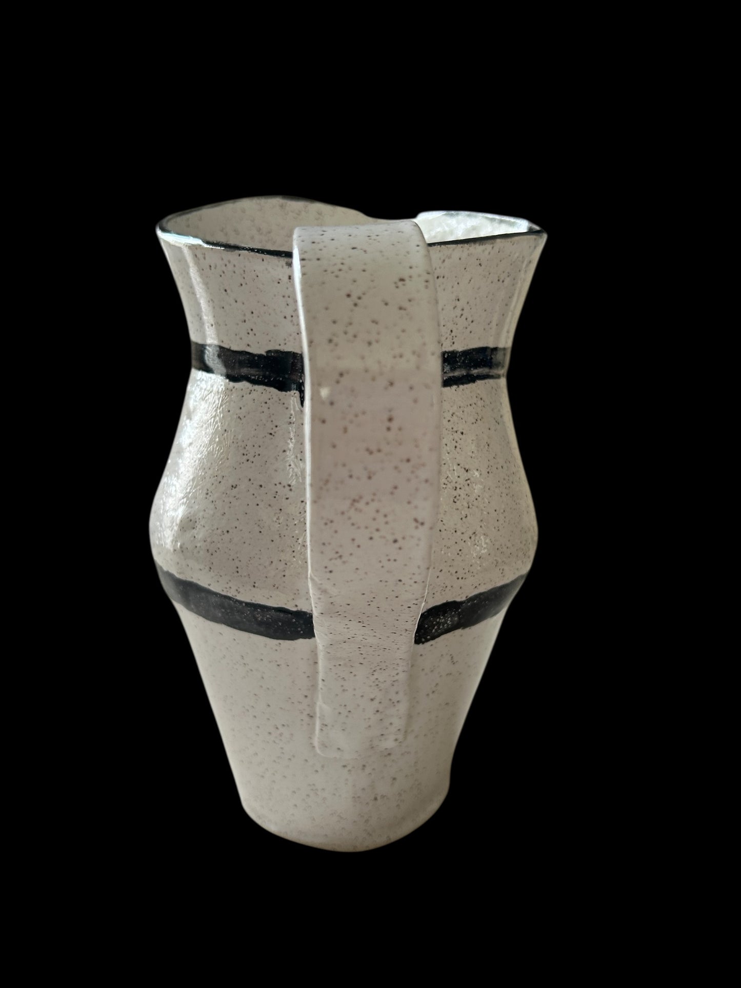 Art Deco Set of Bowl and Jug #1 with Monoprint and Stamped Shell Designs in Black and White on Speckled Clay
