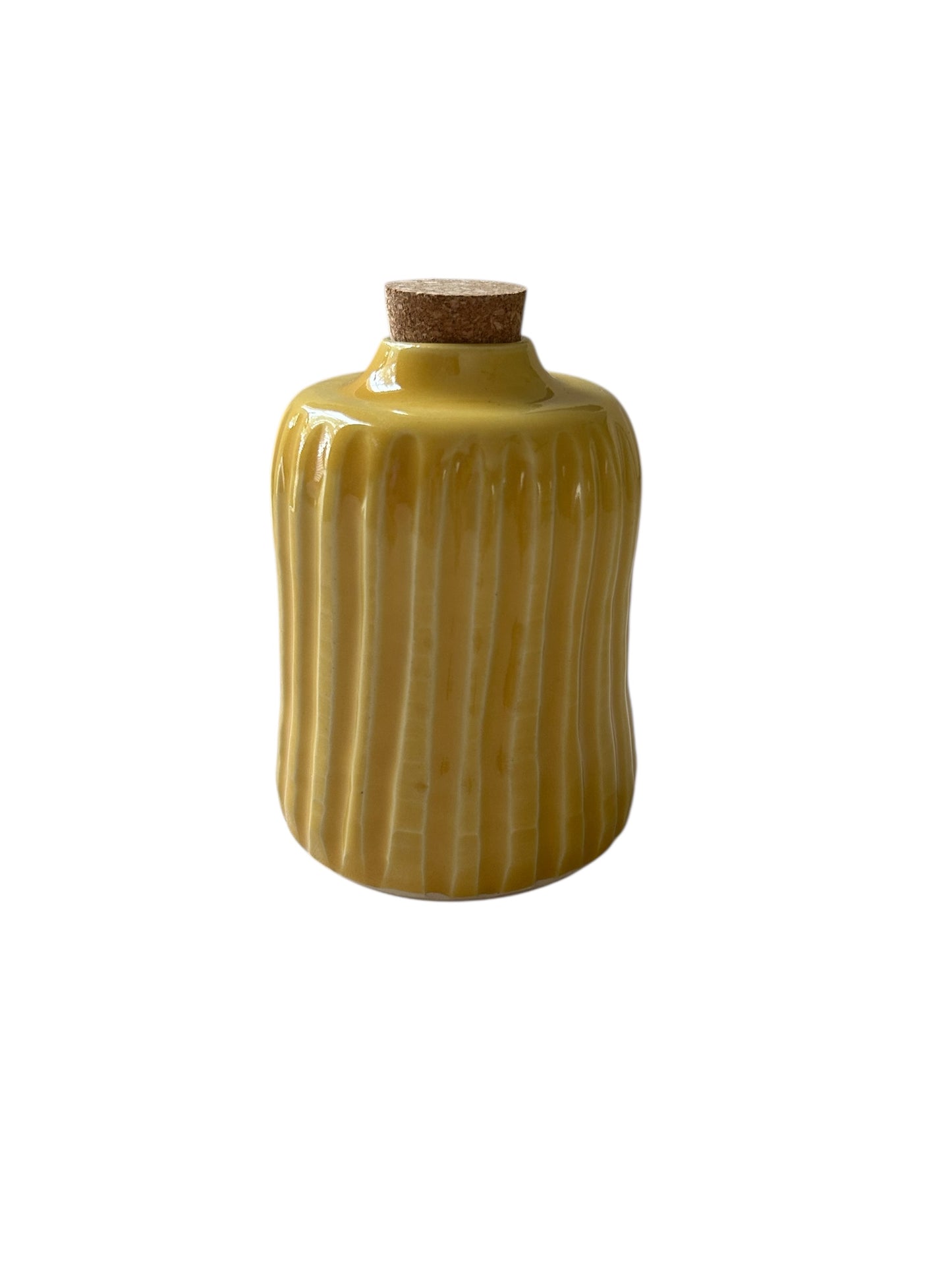 Small Fluted Bottle #2 in Marigold Yellow with Natural Cork Top