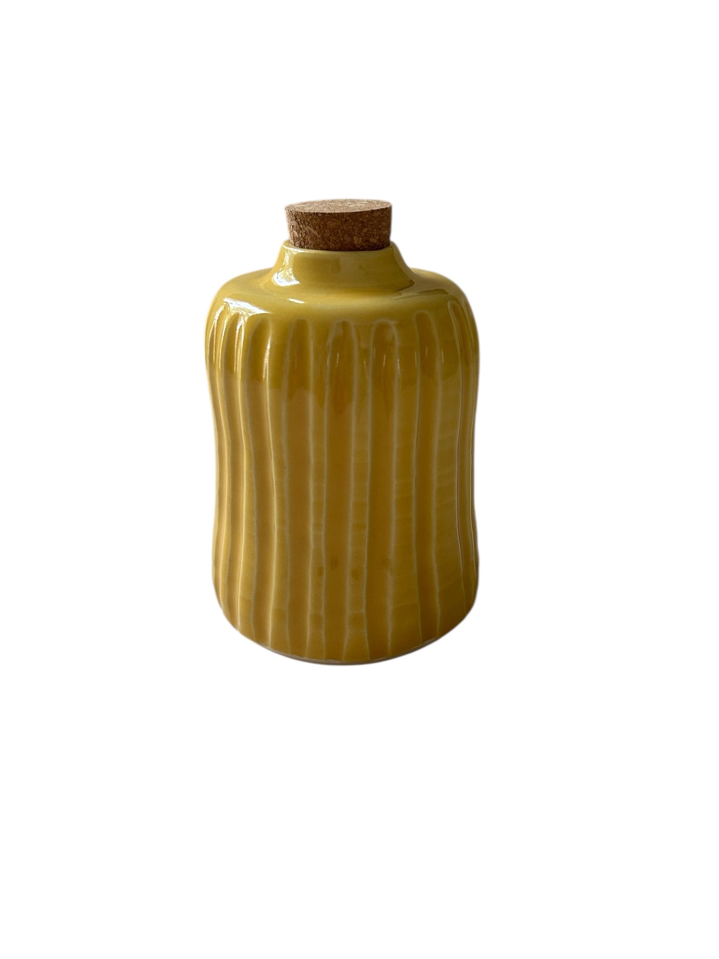 Small Fluted Bottle #2 in Marigold Yellow with Natural Cork Top