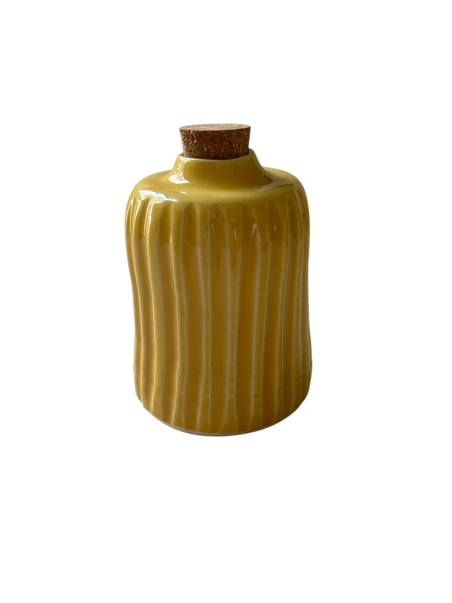 Small Fluted Bottle #2 in Marigold Yellow with Natural Cork Top