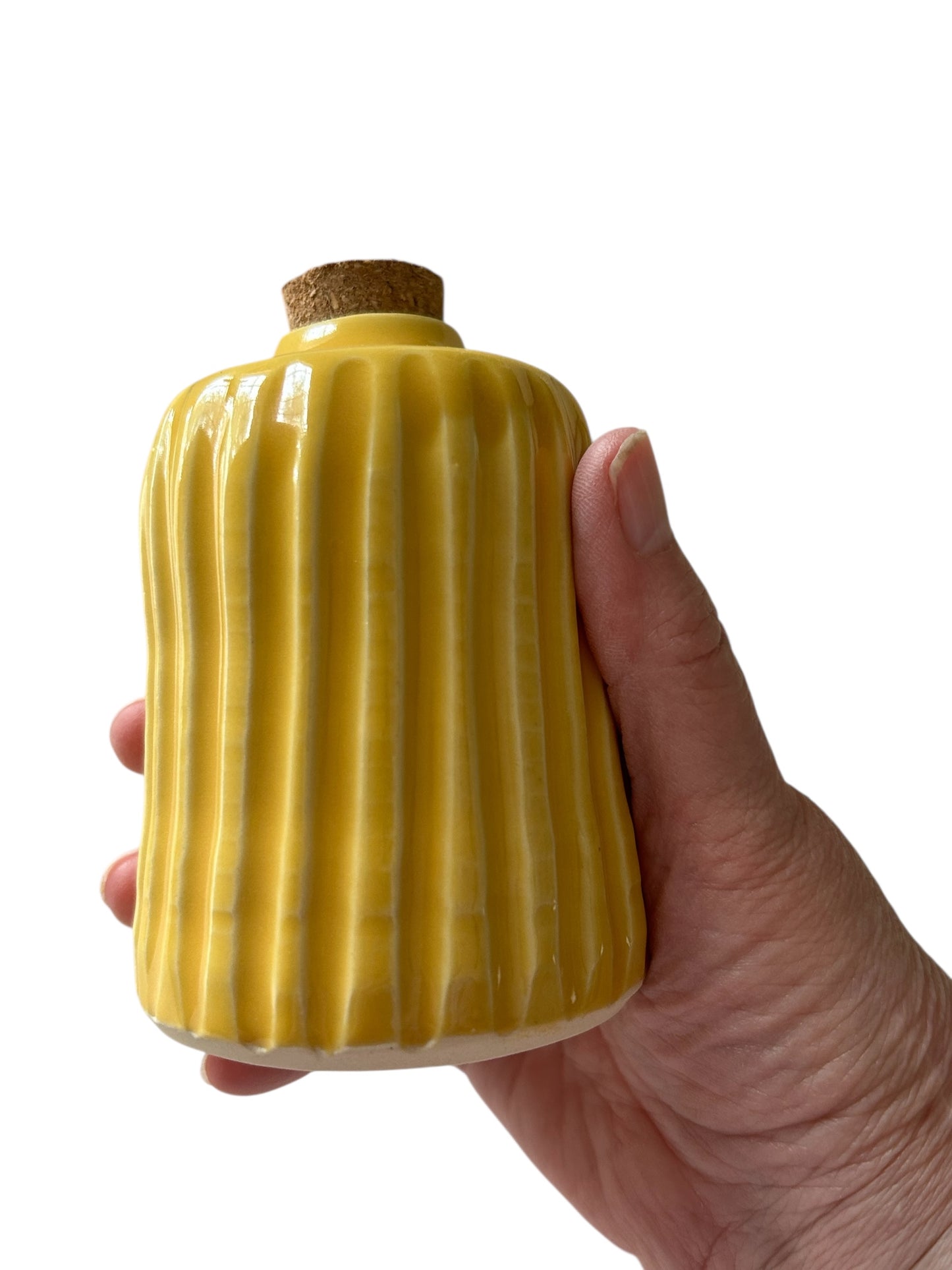 Small Fluted Bottle #2 in Marigold Yellow with Natural Cork Top
