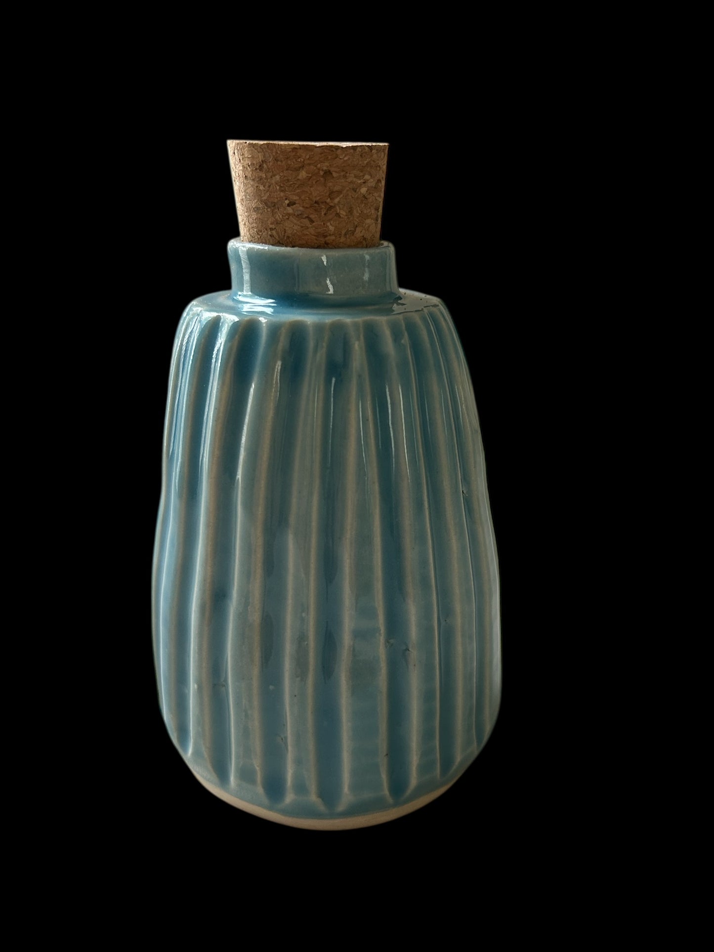Medium Fluted Bottle #3 in Translucent Blue Lagoon with Natural Cork Top