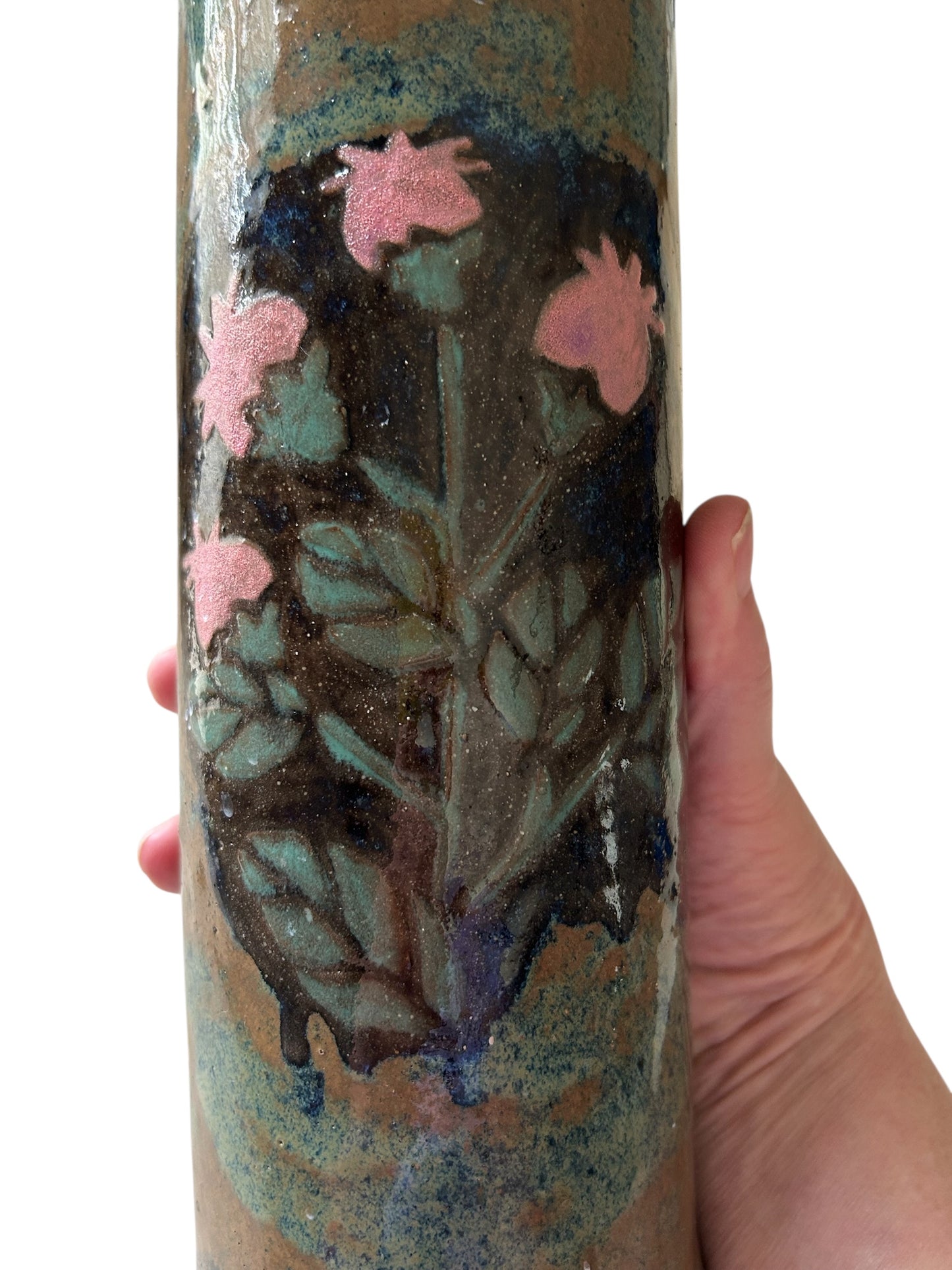 Tall Rustic Vase #7 with Scottish Thistle in Rutile Blue