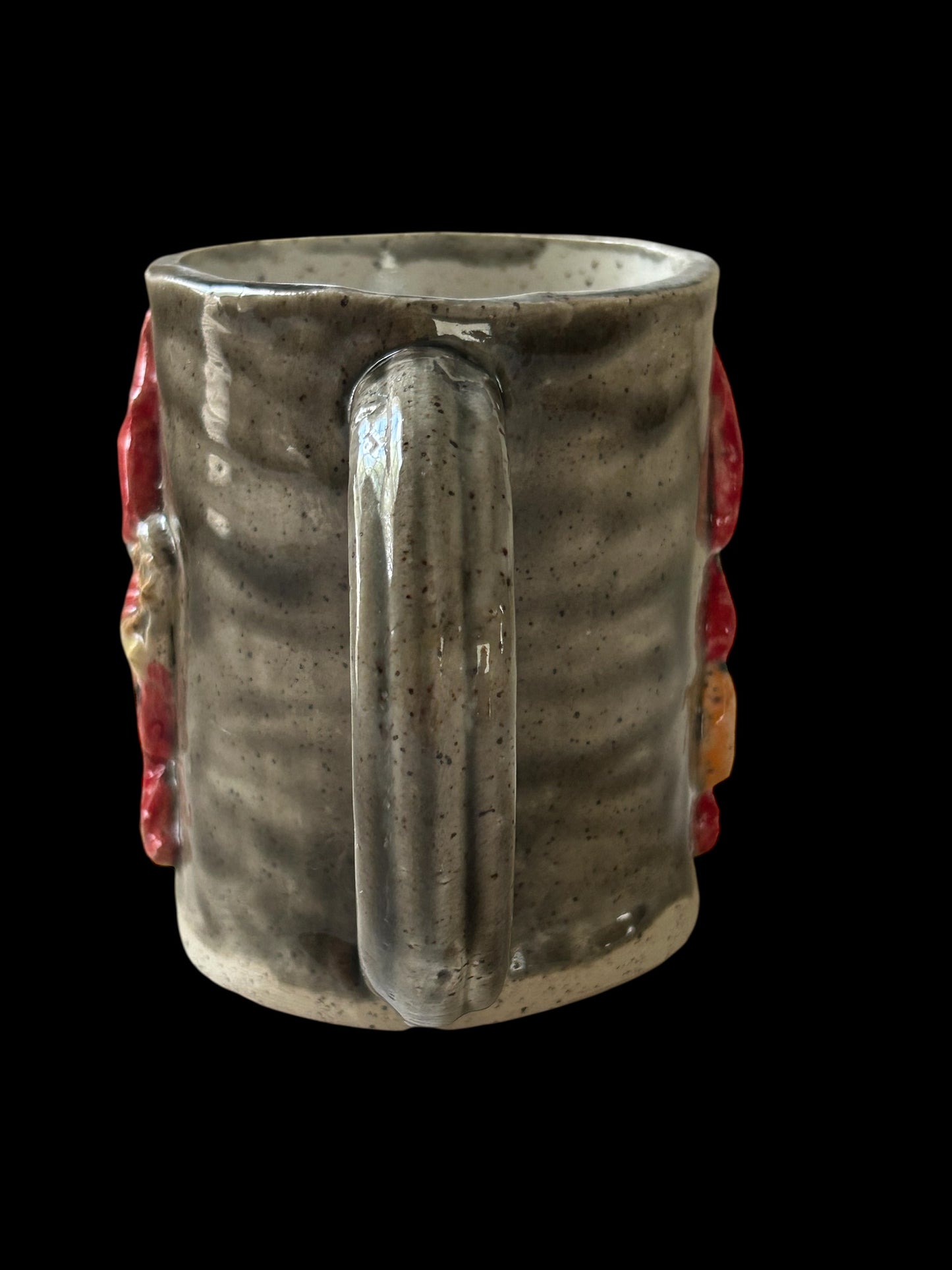 Handbuilt Slab Sculpture Mug #25 with Halloween Ghoulies on Speckled Clay