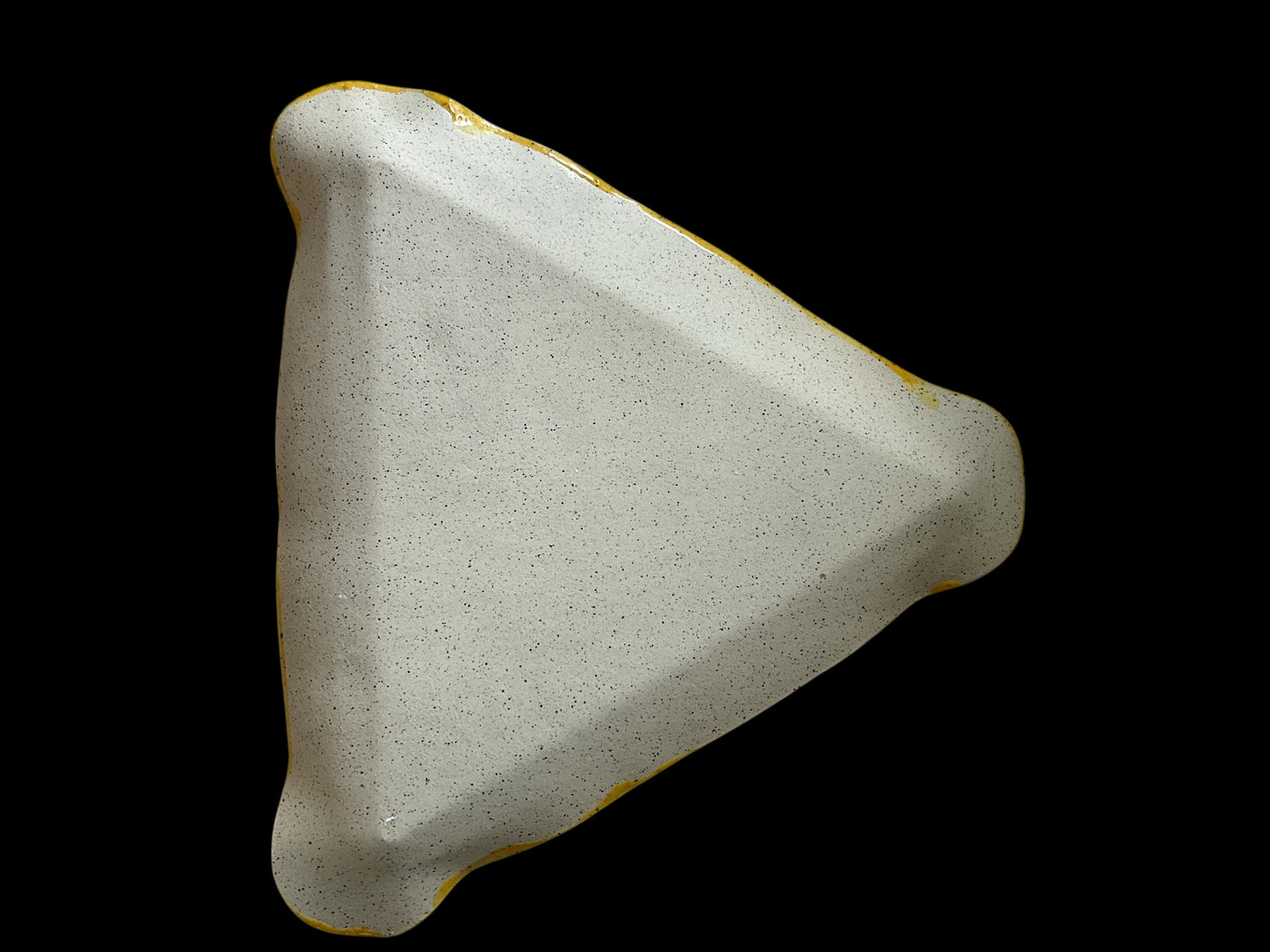 Medium Handbuilt Slab Textured Triangular Plate #12 with Bees and Sunflowers Designs in Golden Yellow