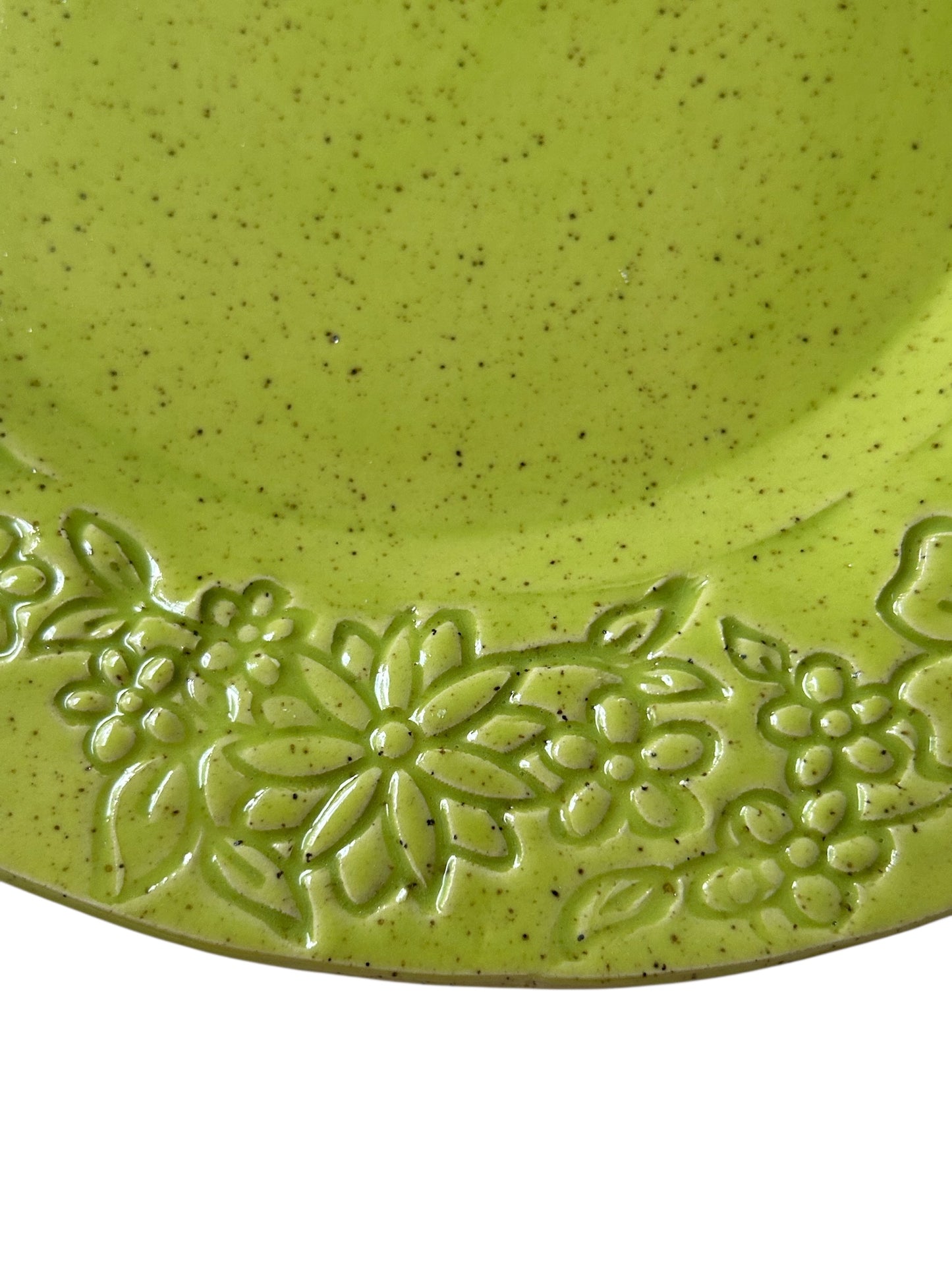 Medium Handbuilt Slab Textured Treat Tray #13 with Floral Designs in Pear Green