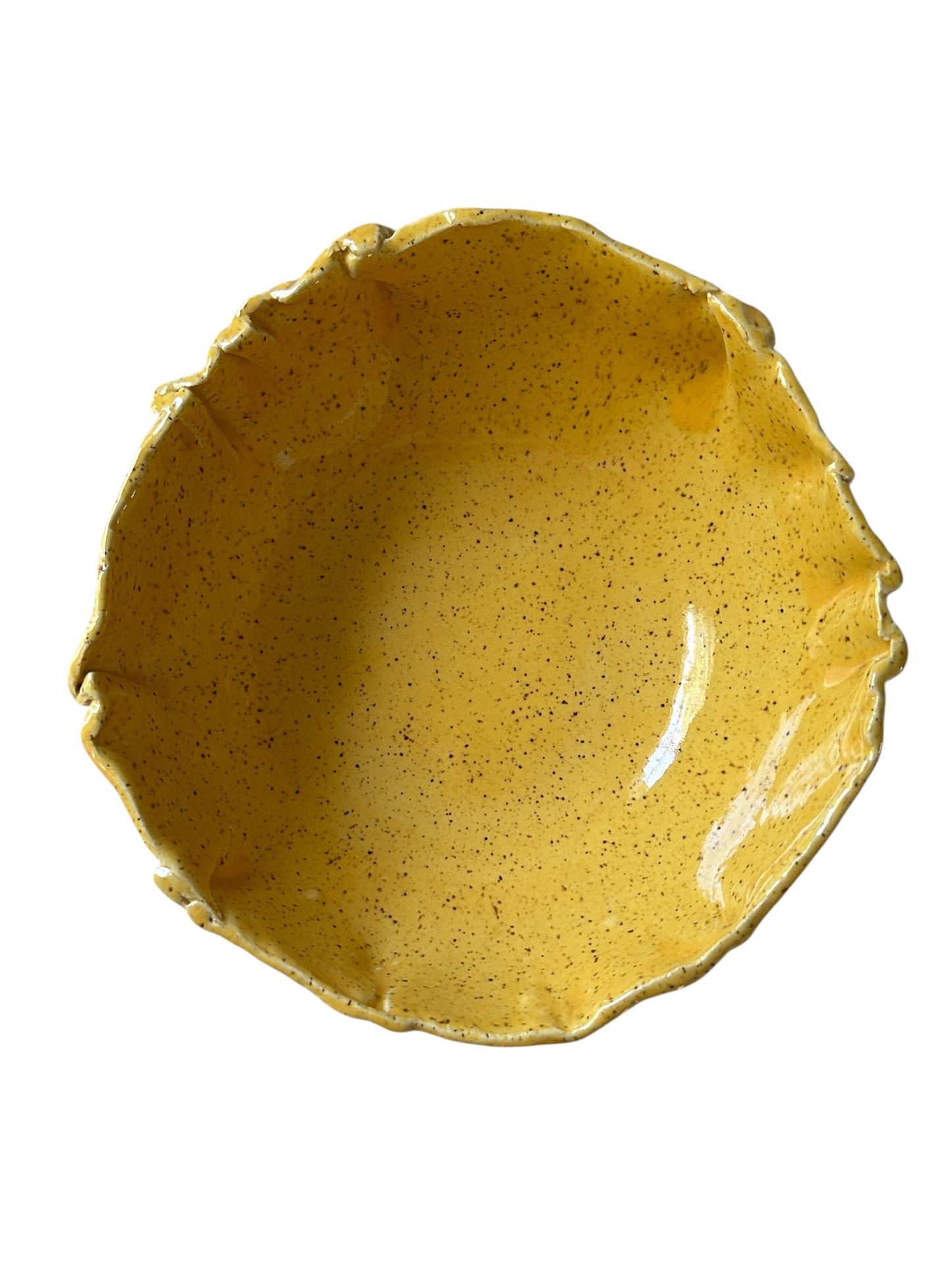 Medium Textured Leaf Bowl #33 with Freeform Rim in Golden Yellow on Speckled Clay