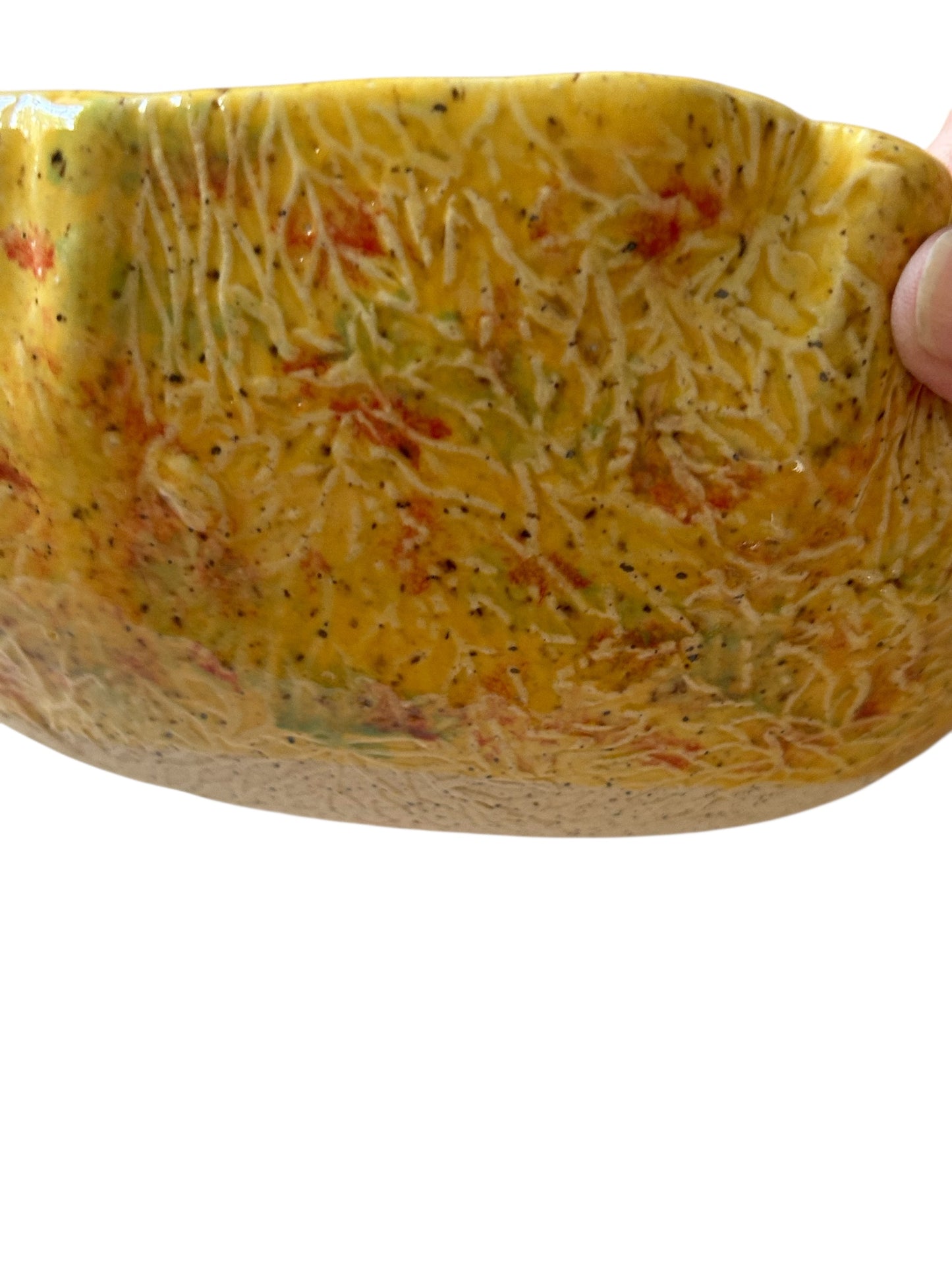 Medium Textured Leaf Bowl #33 with Freeform Rim in Golden Yellow on Speckled Clay