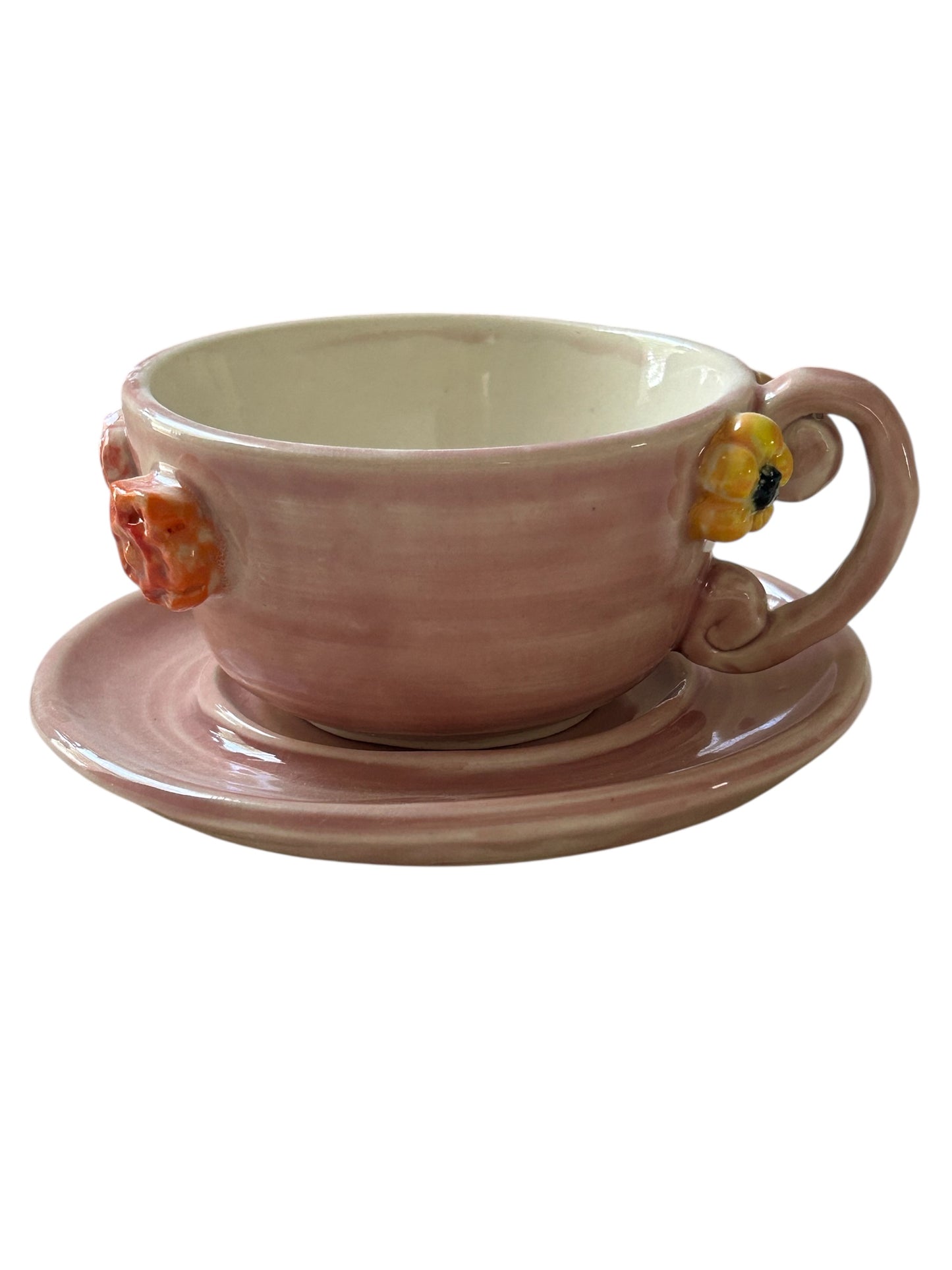Sprigged Tea Cup and Saucer #43 with Various Flowers in Translucent Plum