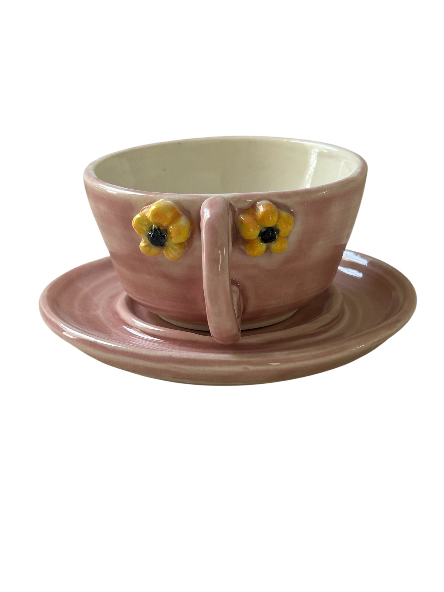 Sprigged Tea Cup and Saucer #43 with Various Flowers in Translucent Plum