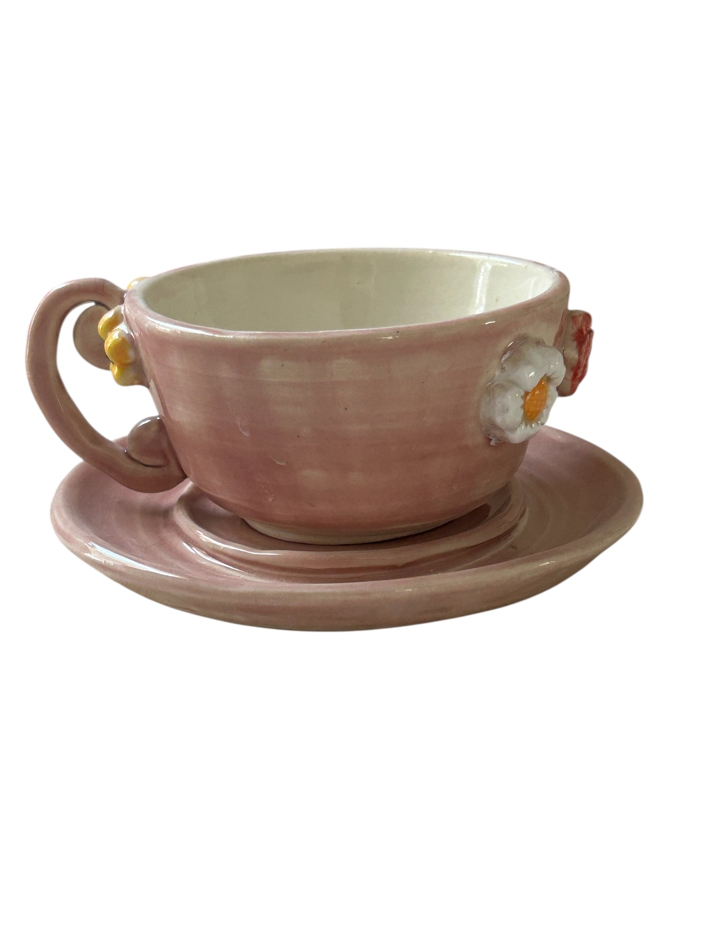 Sprigged Tea Cup and Saucer #43 with Various Flowers in Translucent Plum