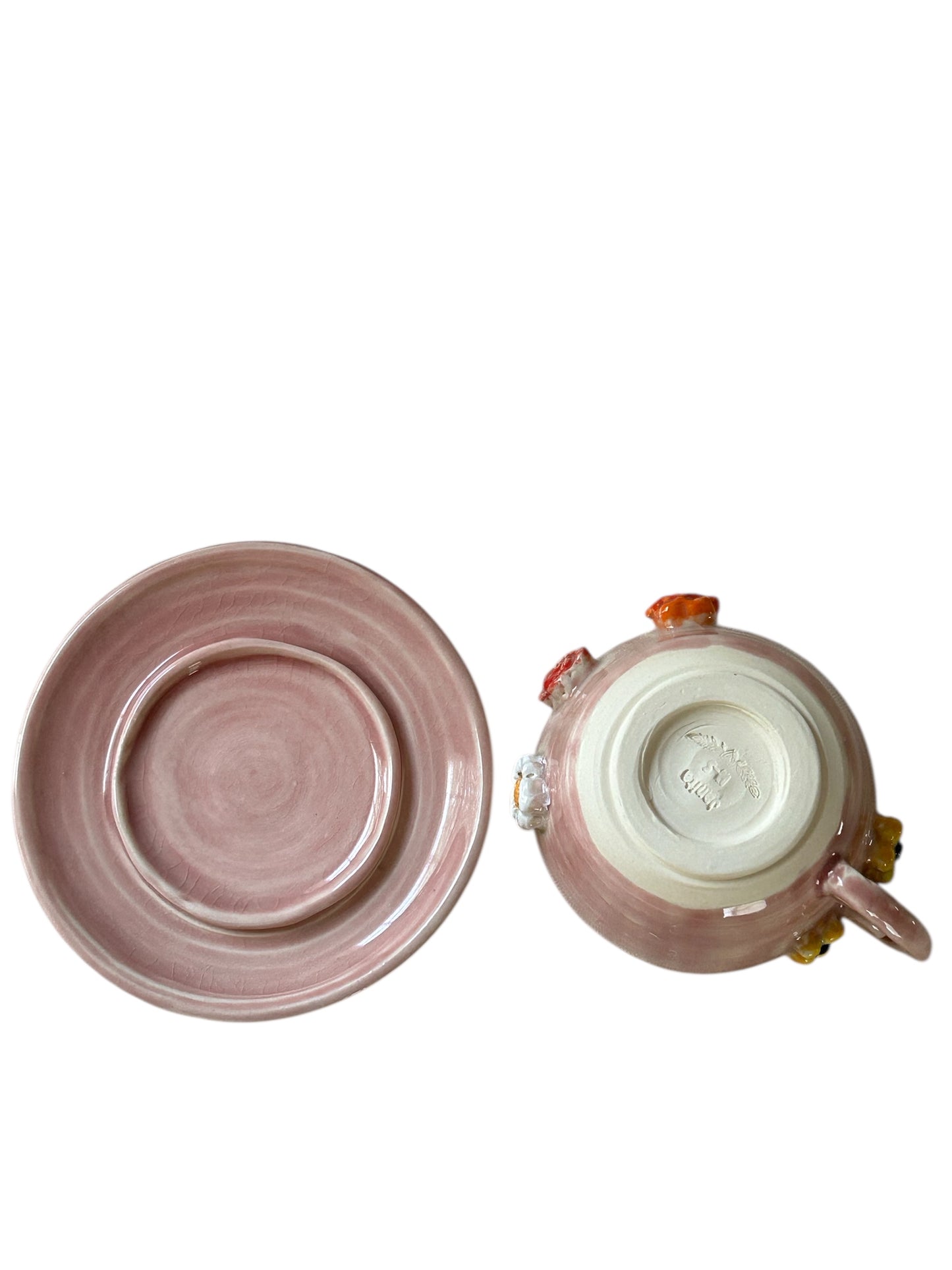Sprigged Tea Cup and Saucer #43 with Various Flowers in Translucent Plum