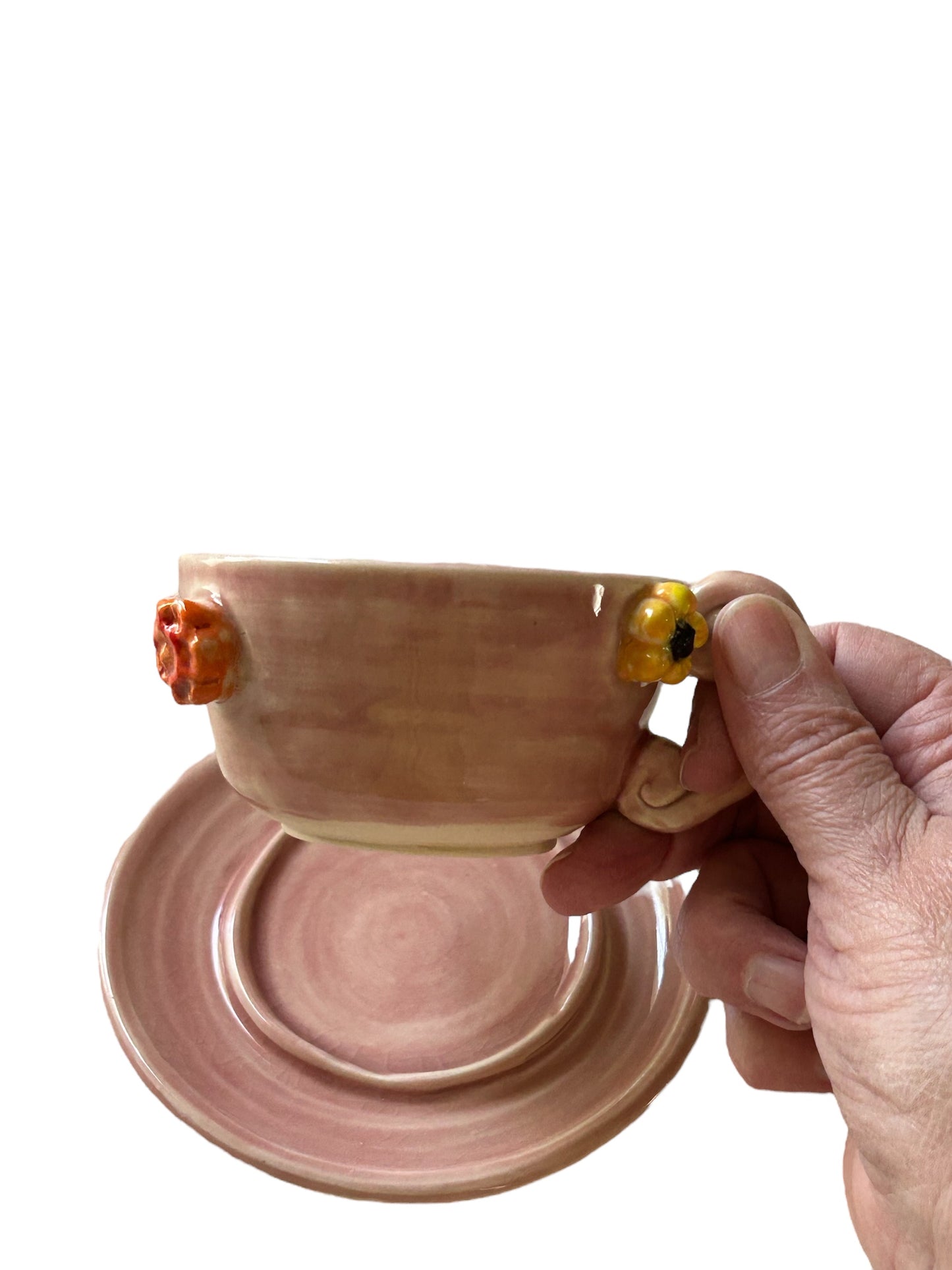 Sprigged Tea Cup and Saucer #43 with Various Flowers in Translucent Plum