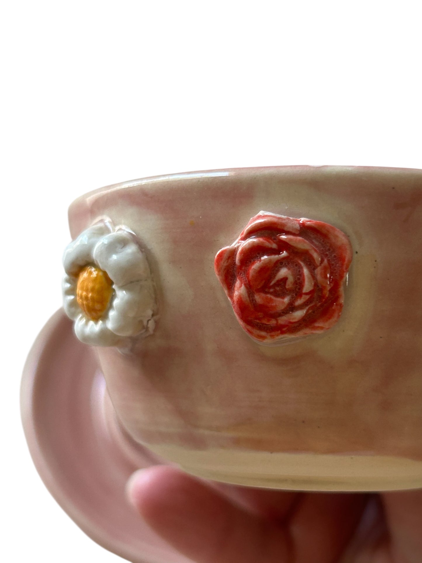 Sprigged Tea Cup and Saucer #43 with Various Flowers in Translucent Plum