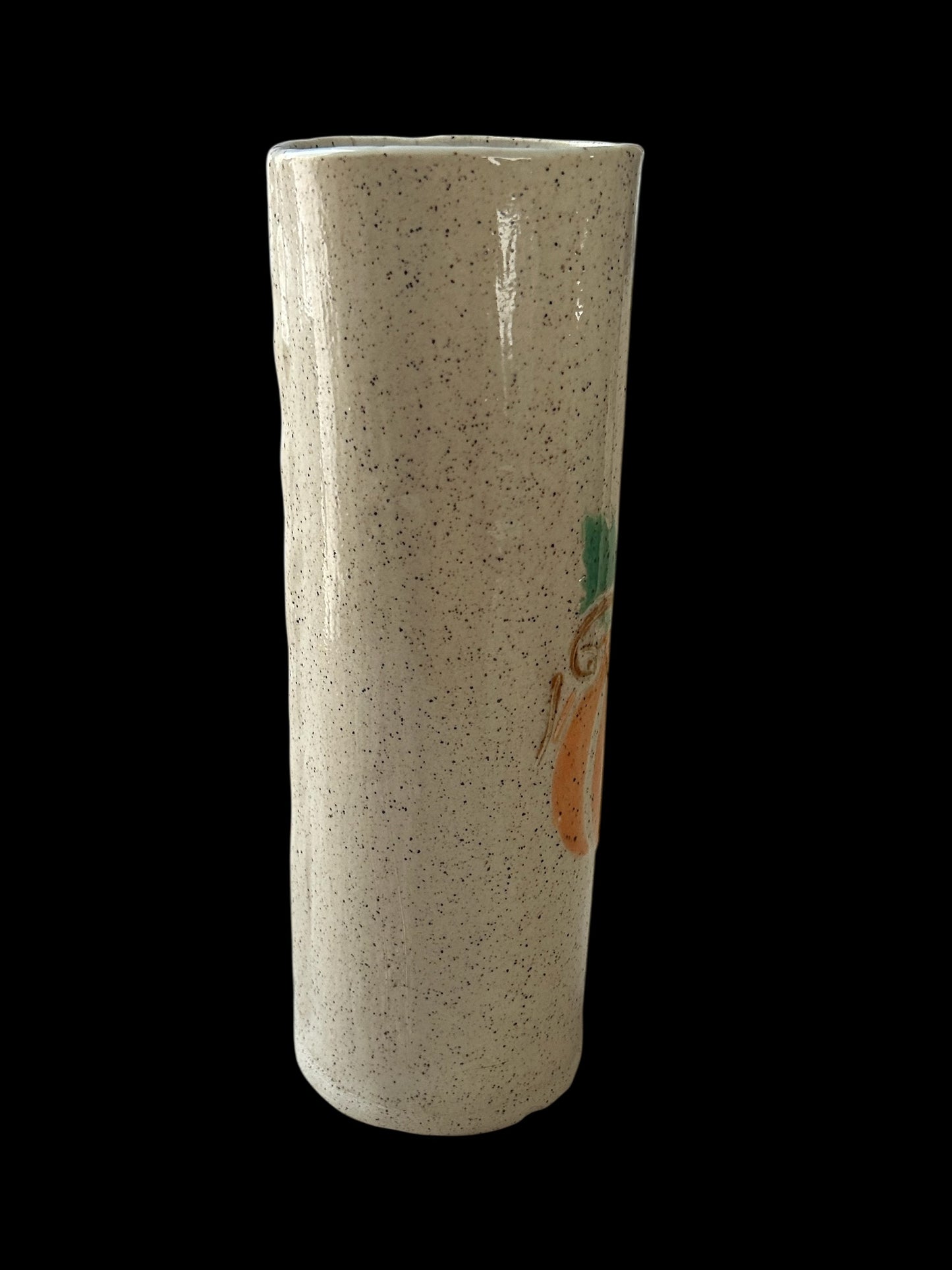 Tall Cylinder Vase with Stenciled Pumpkins on Speckled Clay
