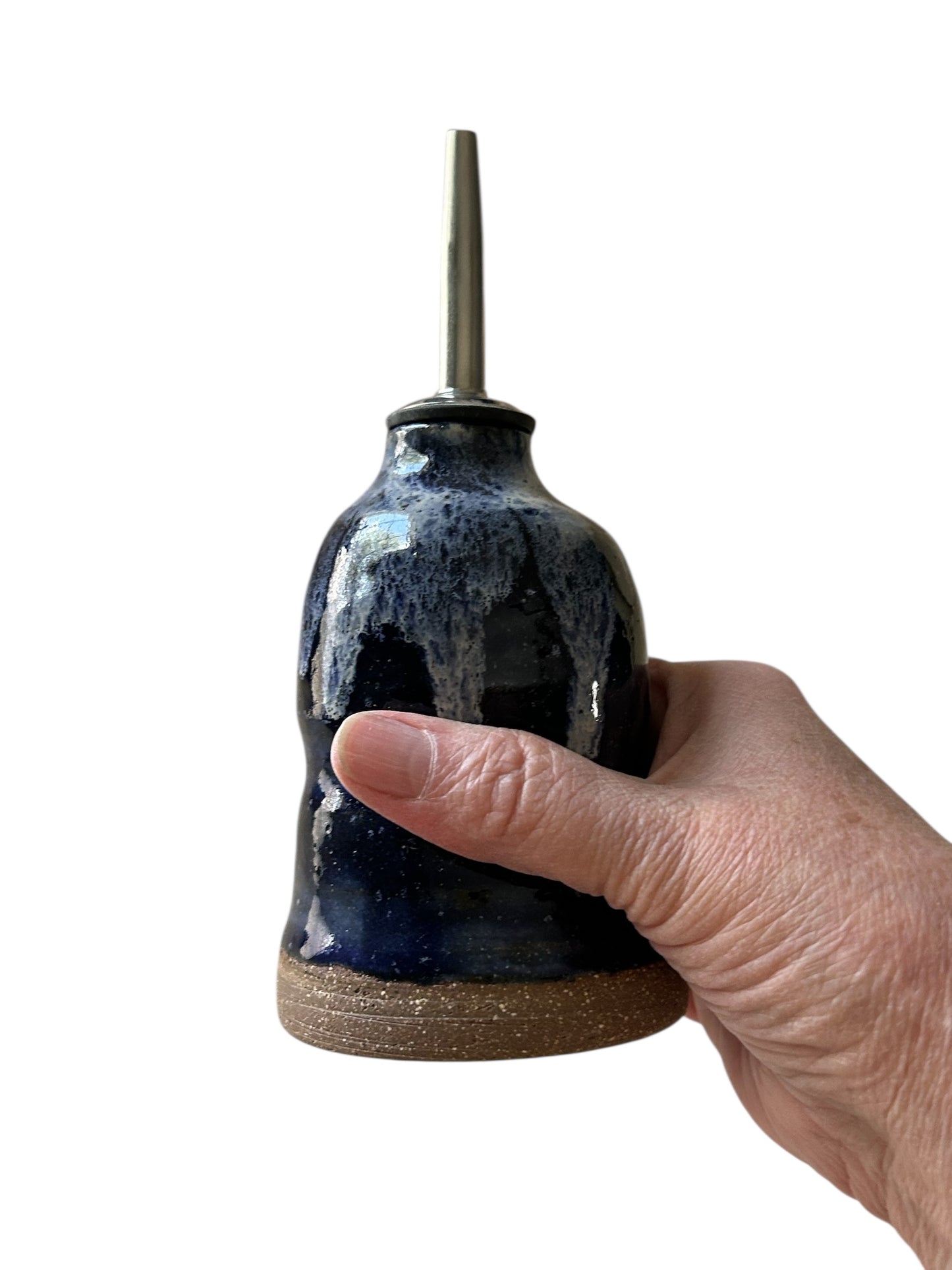 Small Finishing Oil Cruet #3 with Squeeze Handle in Obsidian and Opal