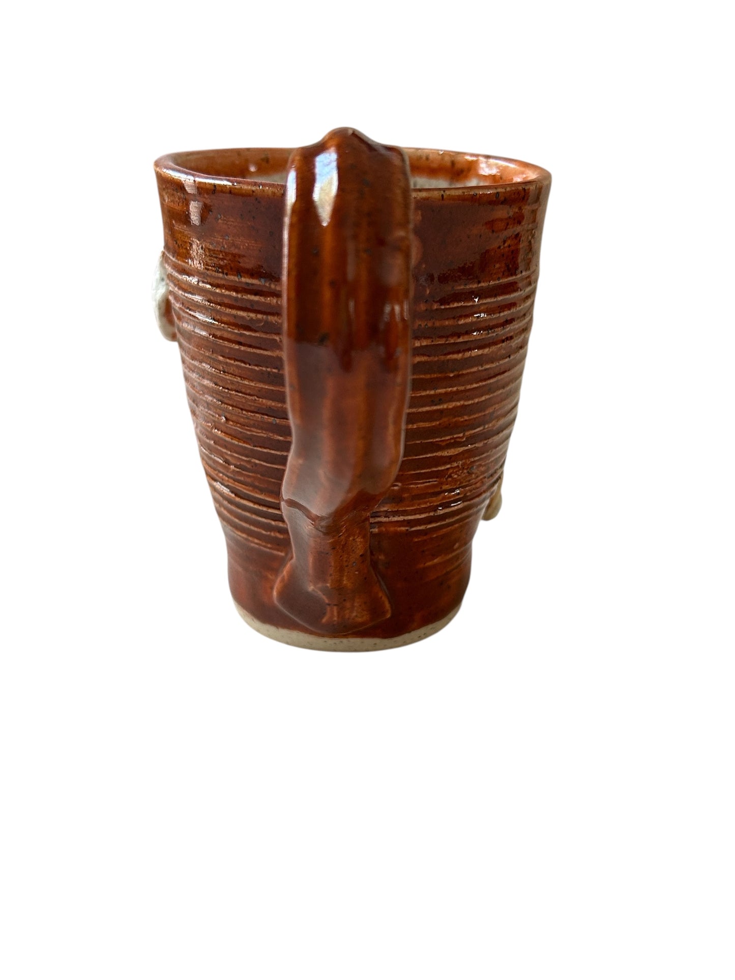 Wheel-Thrown Textured Mug #17 with Sculpted Owl and Sprigged Squirrel and Rabbit