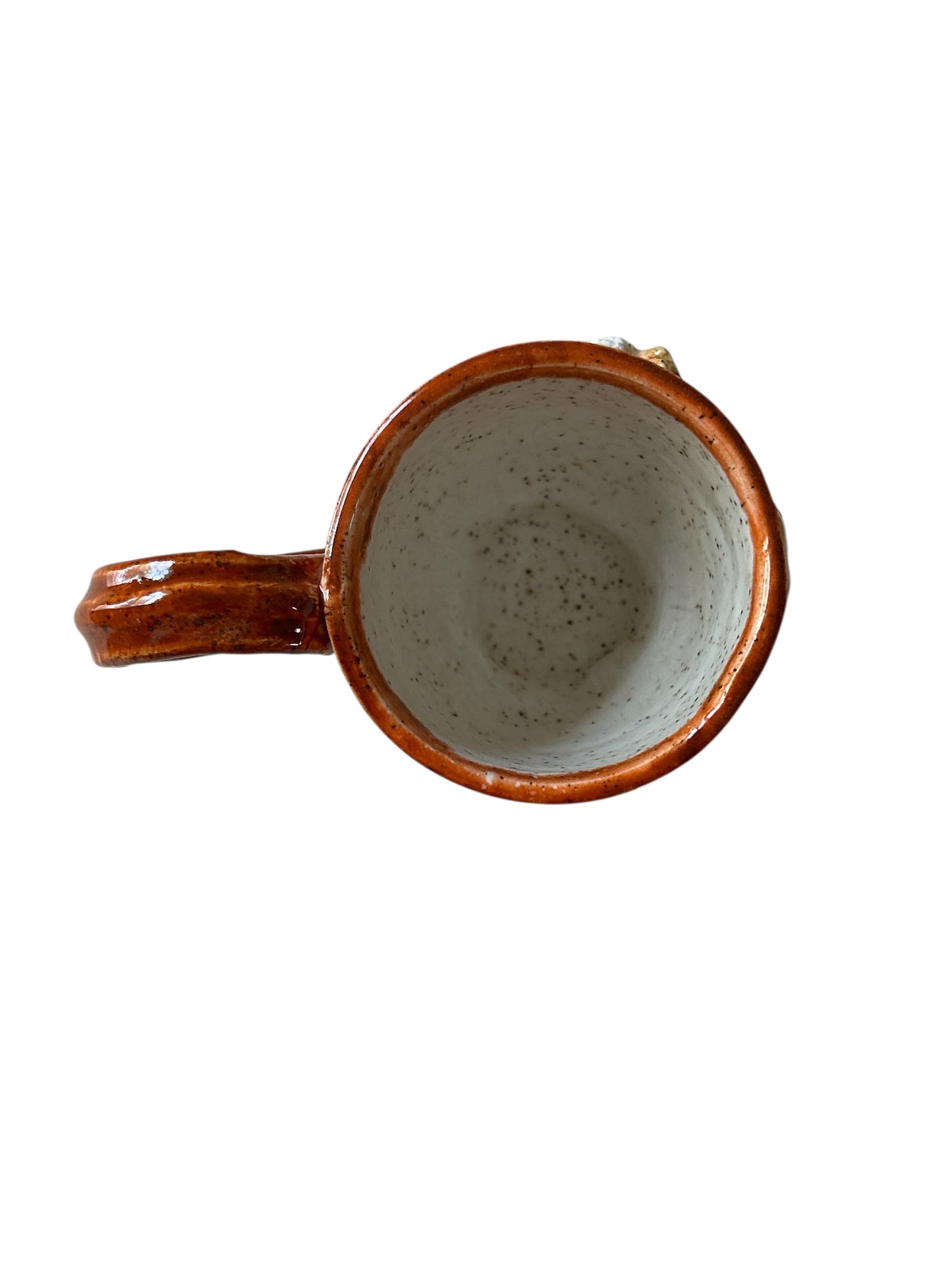 Wheel-Thrown Textured Mug #17 with Sculpted Owl and Sprigged Squirrel and Rabbit