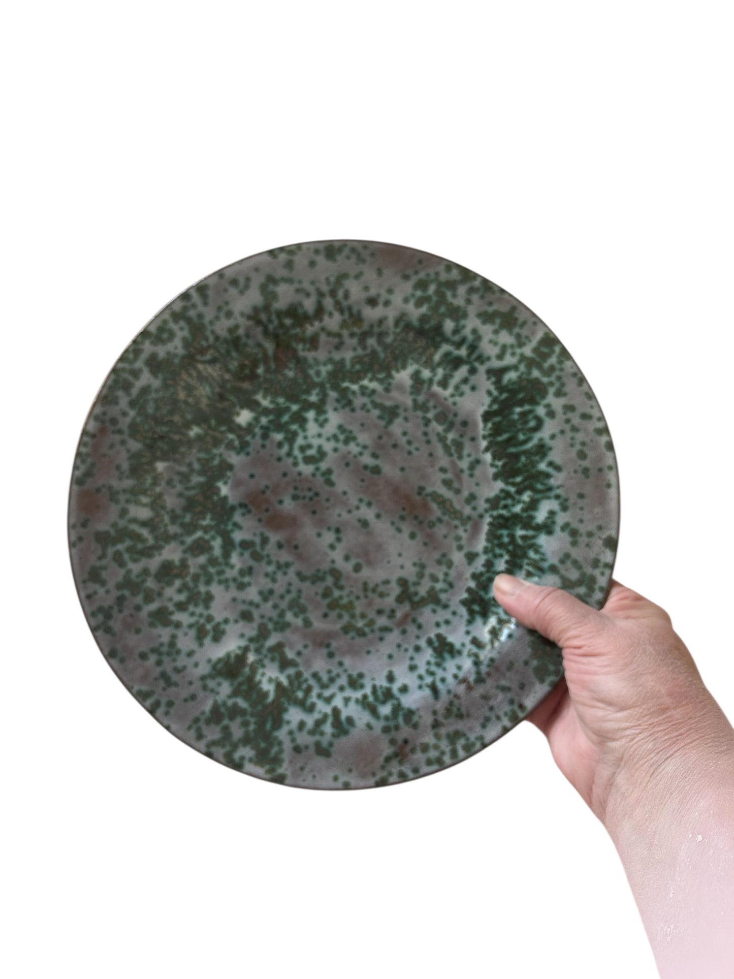 Green Jasper Dinner Plate #18 on Dark Stoneware Clay