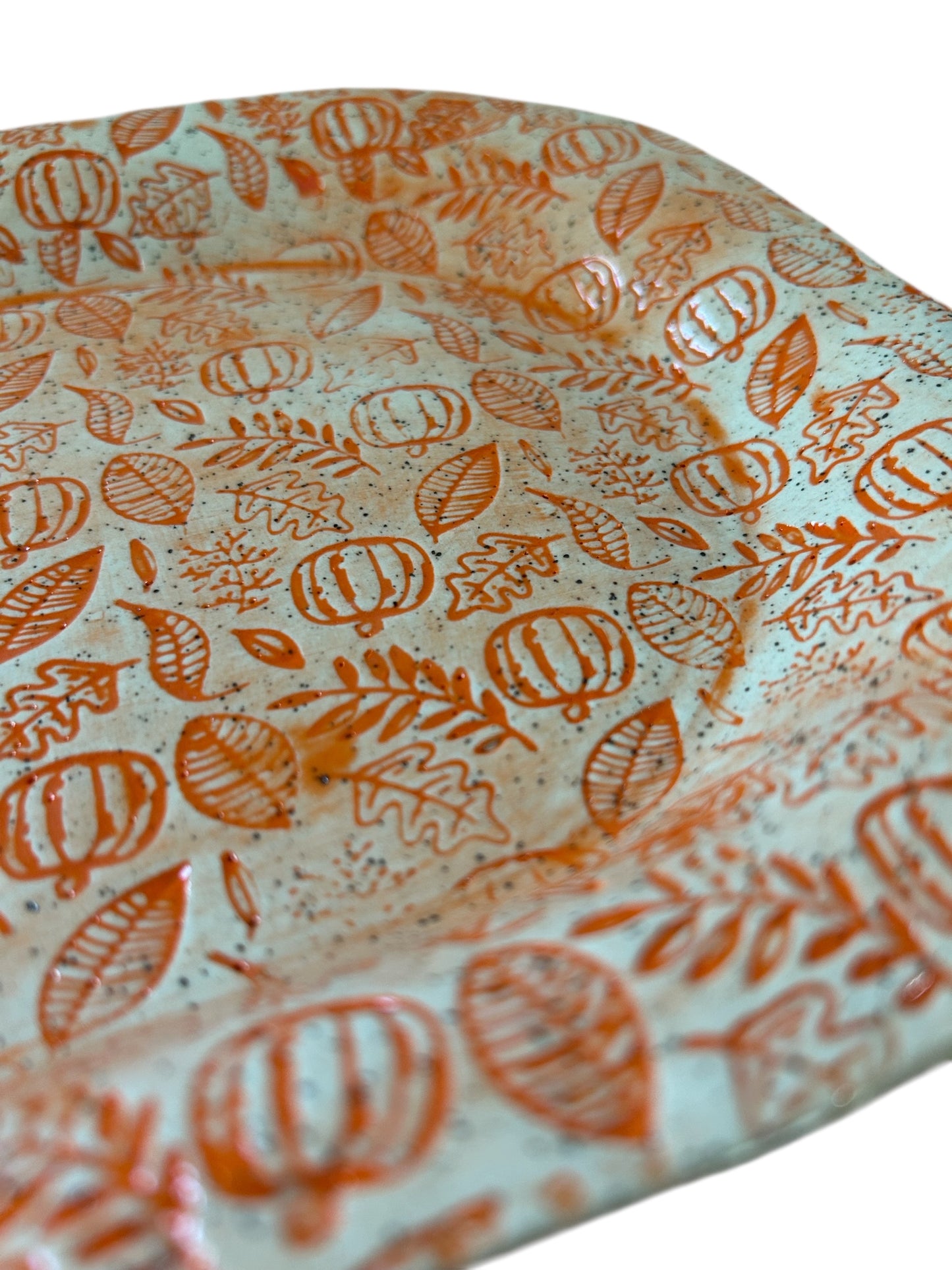 Large Textured Tray #19 with Pumpkins and Leaves in Autumn Orange