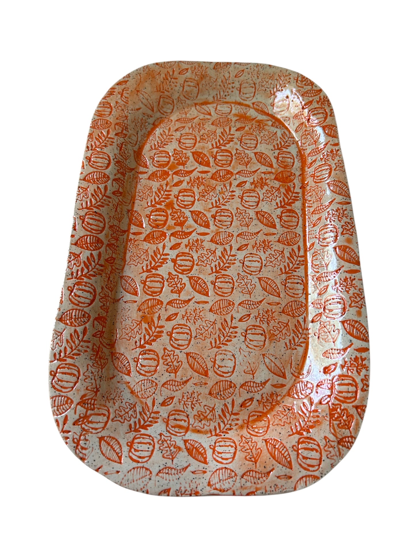 Large Textured Tray #19 with Pumpkins and Leaves in Autumn Orange