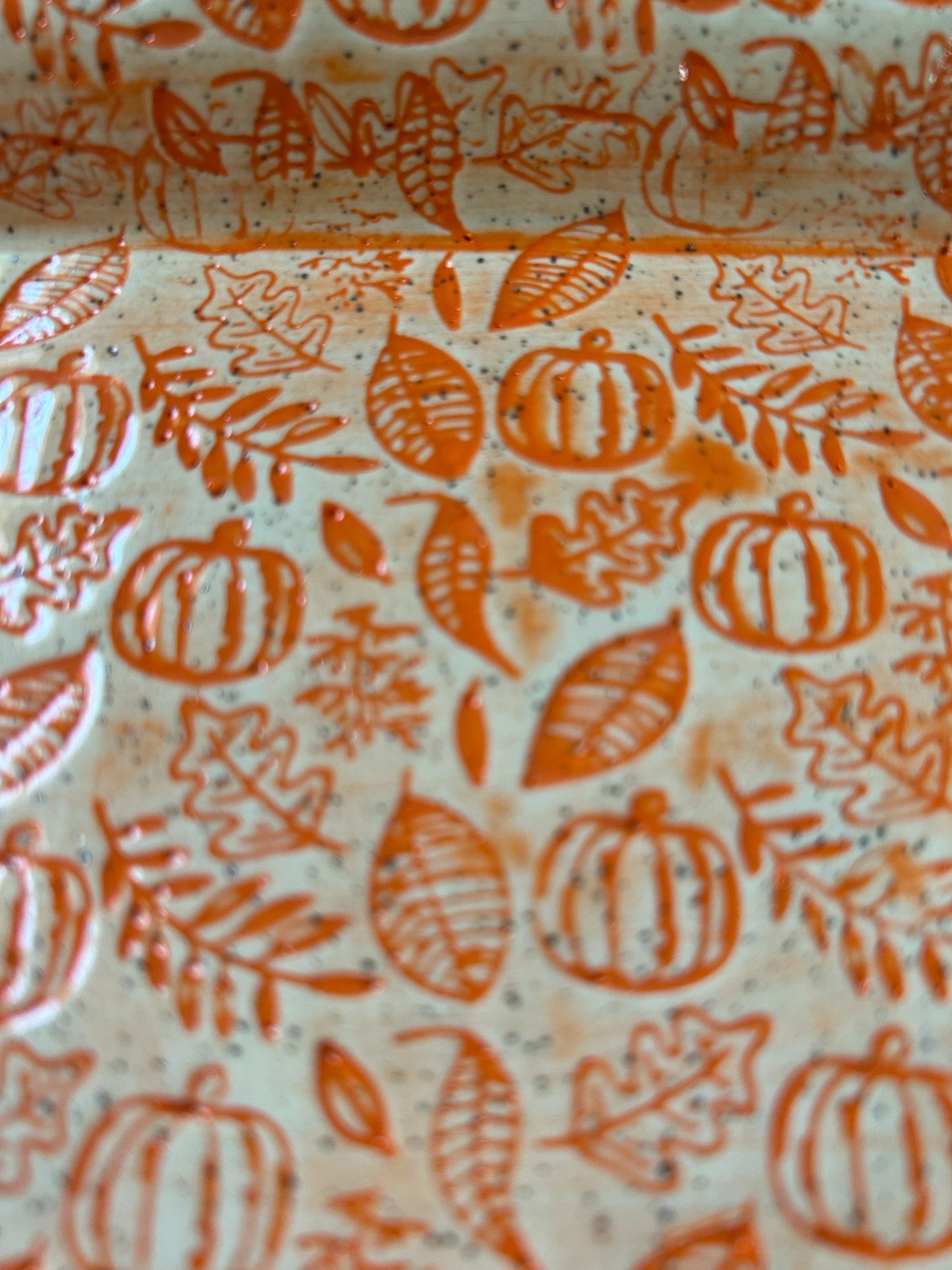 Large Textured Tray #19 with Pumpkins and Leaves in Autumn Orange