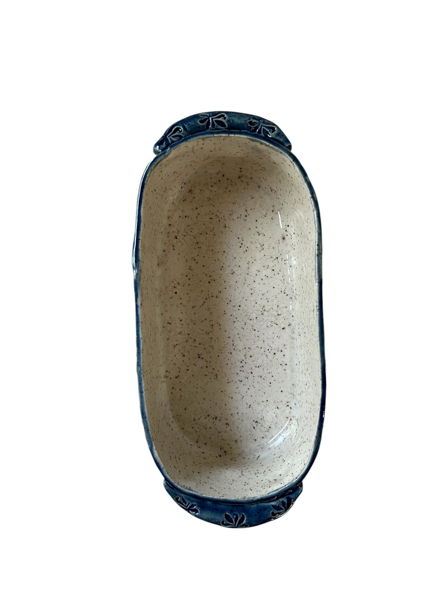 Small Rectangular Textured Casserole #3 with Floral Designs in Deep Ocean Blue