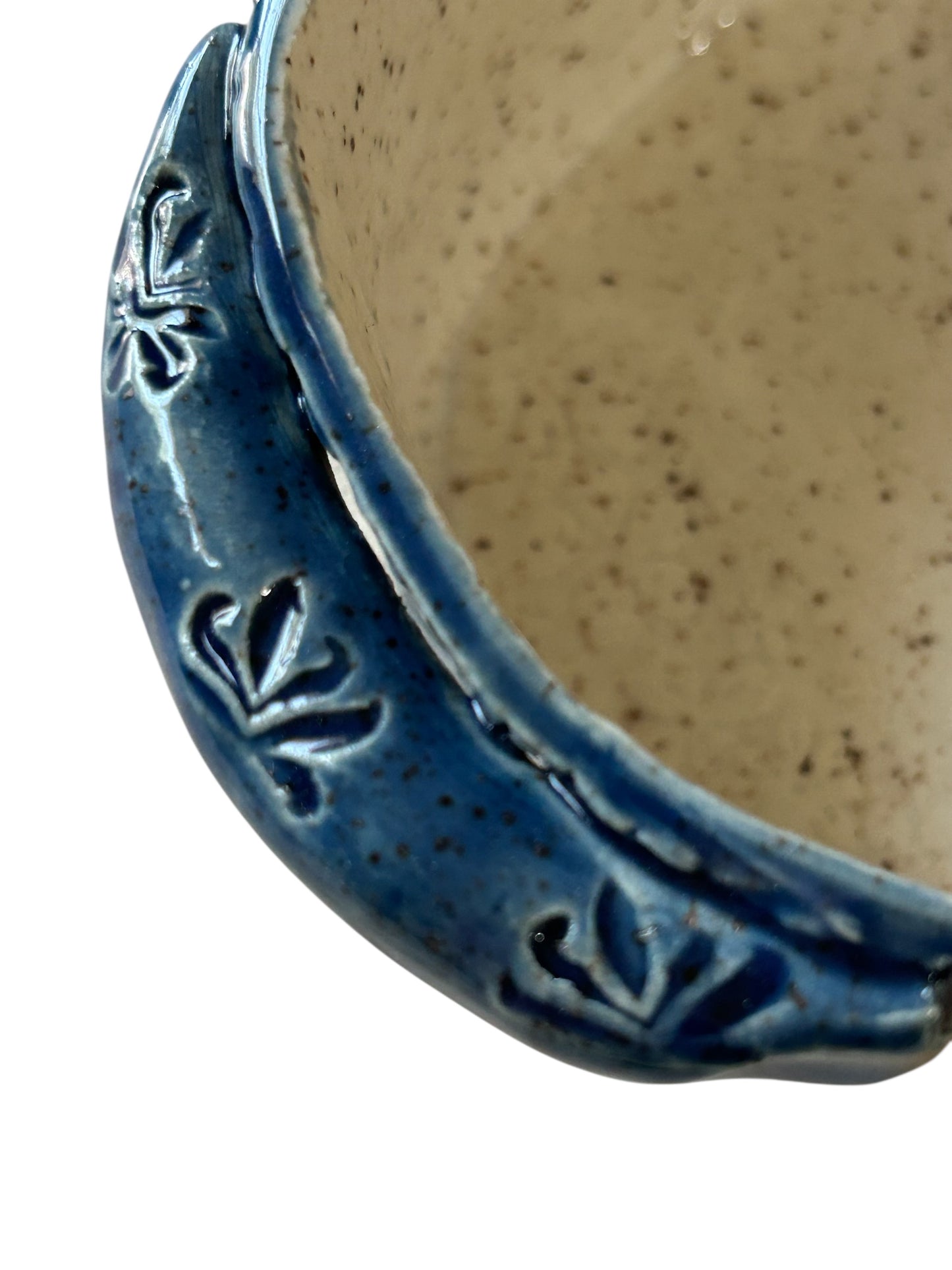 Small Rectangular Textured Casserole #3 with Floral Designs in Deep Ocean Blue